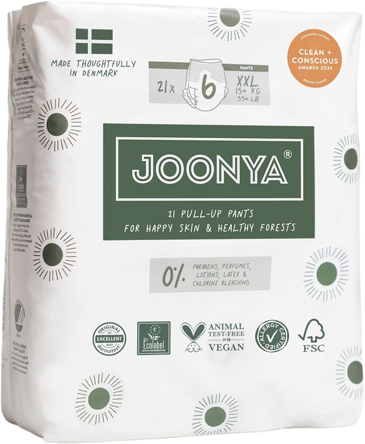 Pañales push-up, talla 4 L (7-12 kg) - 1 bolsa de 25 piezas - Sin sustancias nocivas, ecológicos, ultraplanos, para uso nocturno - Fabricado en Dinamarca