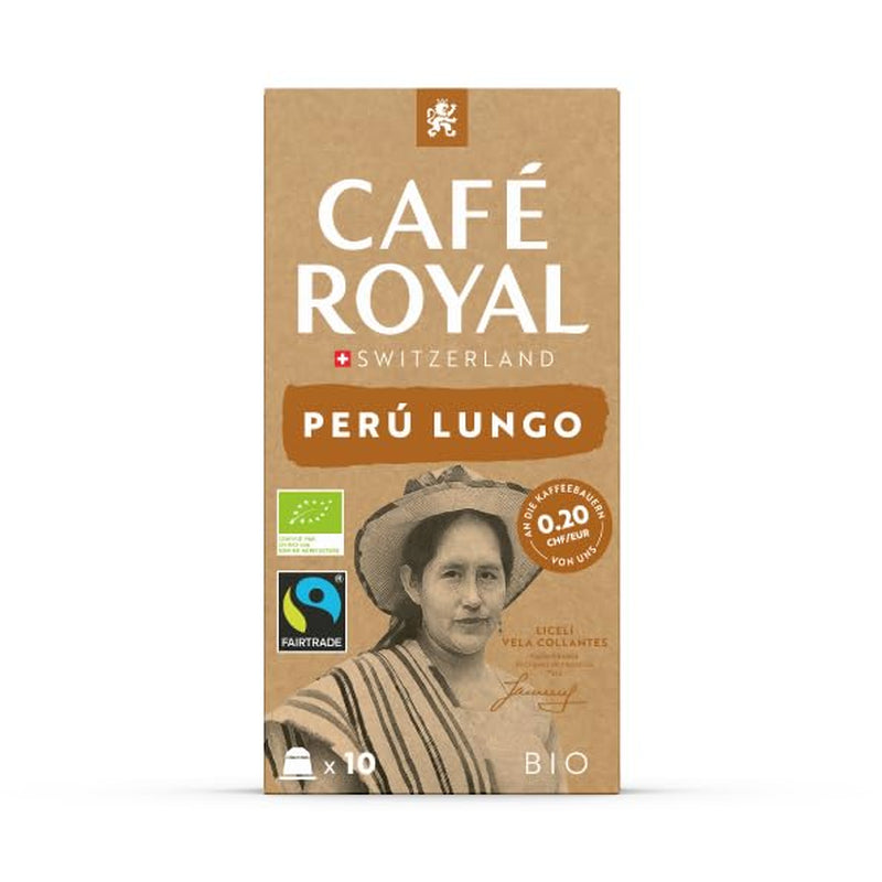 Café Royal Peru Lungo Bio – Café compatible con Nespresso®, 100% Arábica del Perú, cremoso, Intensidad 5/12, Comercio Justo, 100 cápsulas