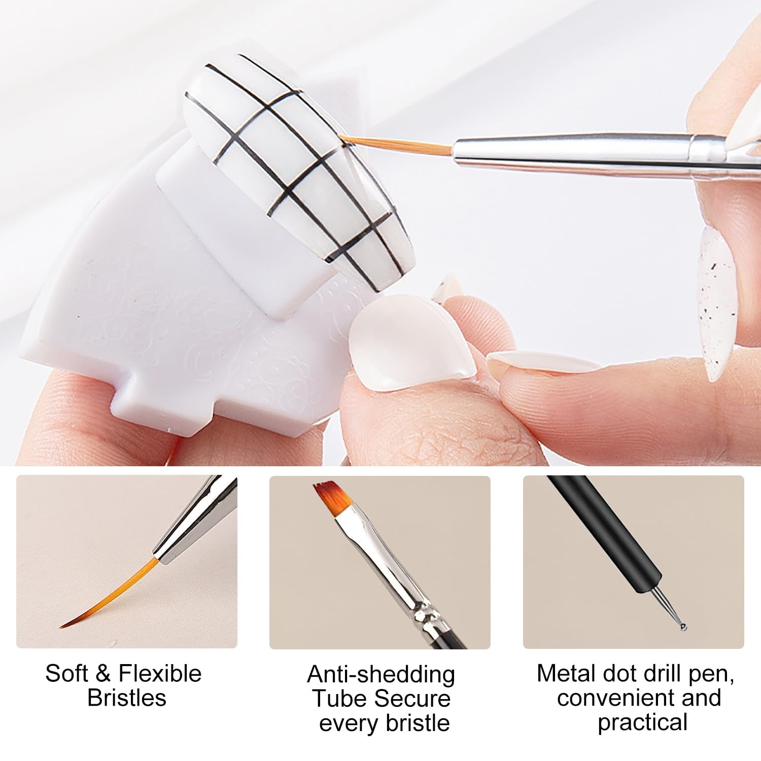 6 Stück Doppel-Ende Nagel Pinsel, Nageldesign Pinsel, Doppel-Ende Nail Art Pinsel Kit Professionelle Maniküre Werkzeuge Kit (Negro)