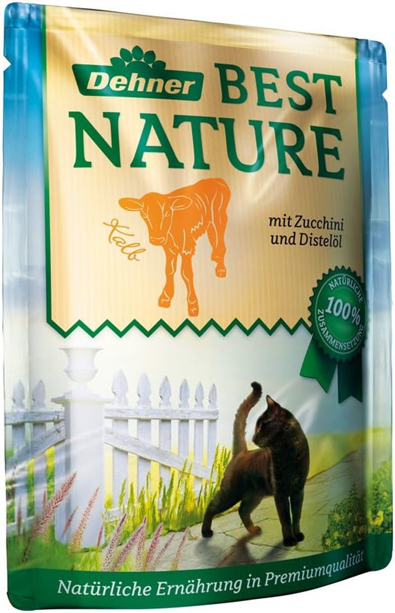 Dehner Best Nature Katzenfutter Multipack, Nassfutter, para gatos ausgewachsene, je 2 x Kalb / Wild / Huhn / Kaninchen, 8 x 85 g Bolsa (680 g)