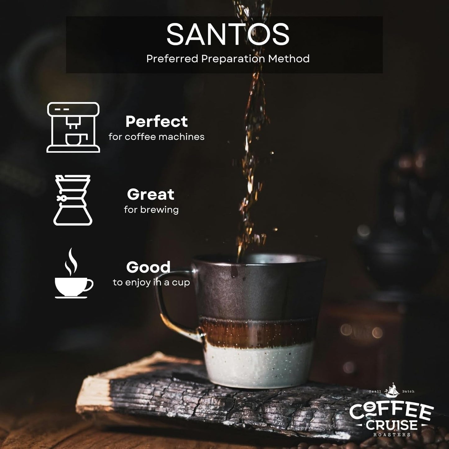 COFFEE CRUISE Santos Kaffeebohnen 1kg - Mittlere Röstung - Aroma Caramel - Für All Kaffeemaschinen - 100% Árabe