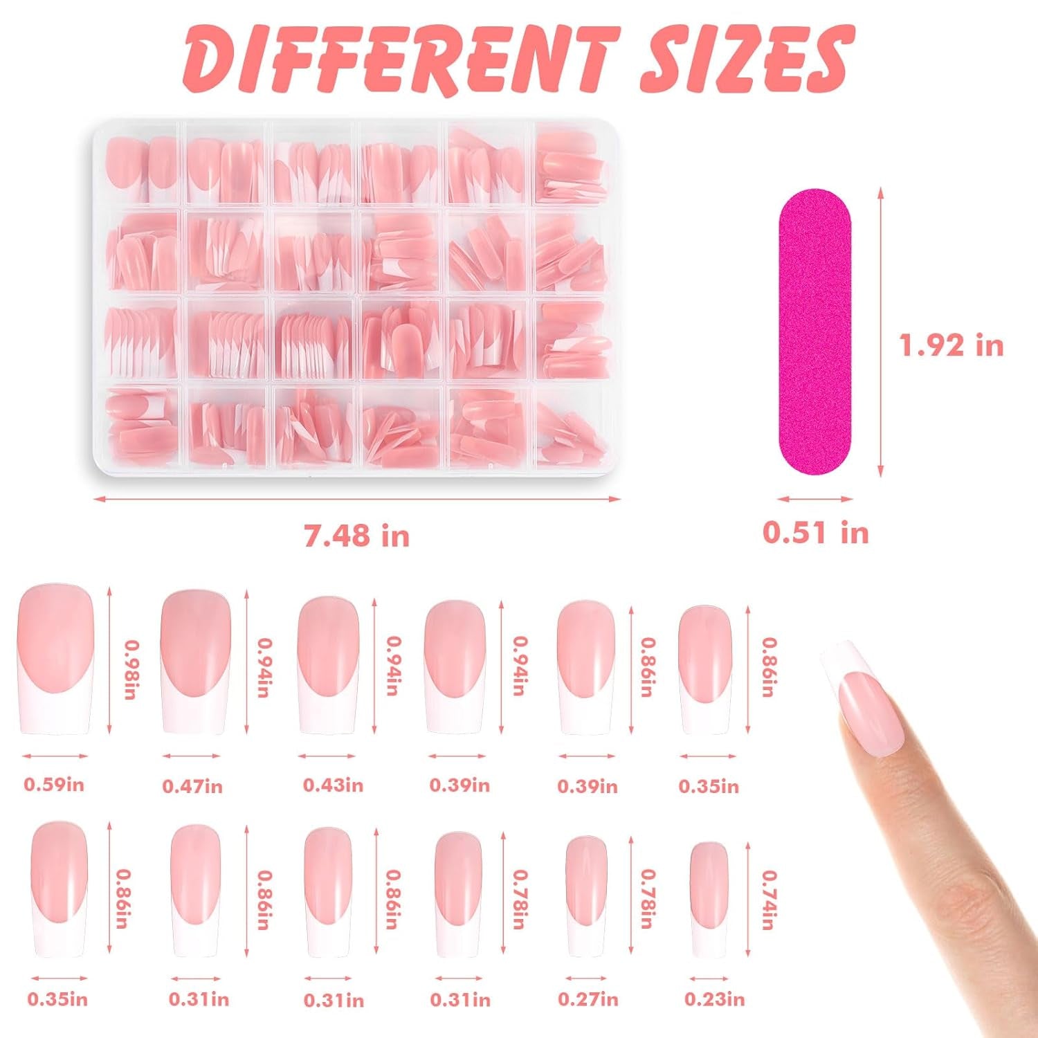 360 piezas de uñas artificiales, uñas francesas, uñas postizas rectangulares medianas, uñas postizas naturales, puntas de uñas postizas DIY con lima de uñas, uñas postizas para damas y mujeres