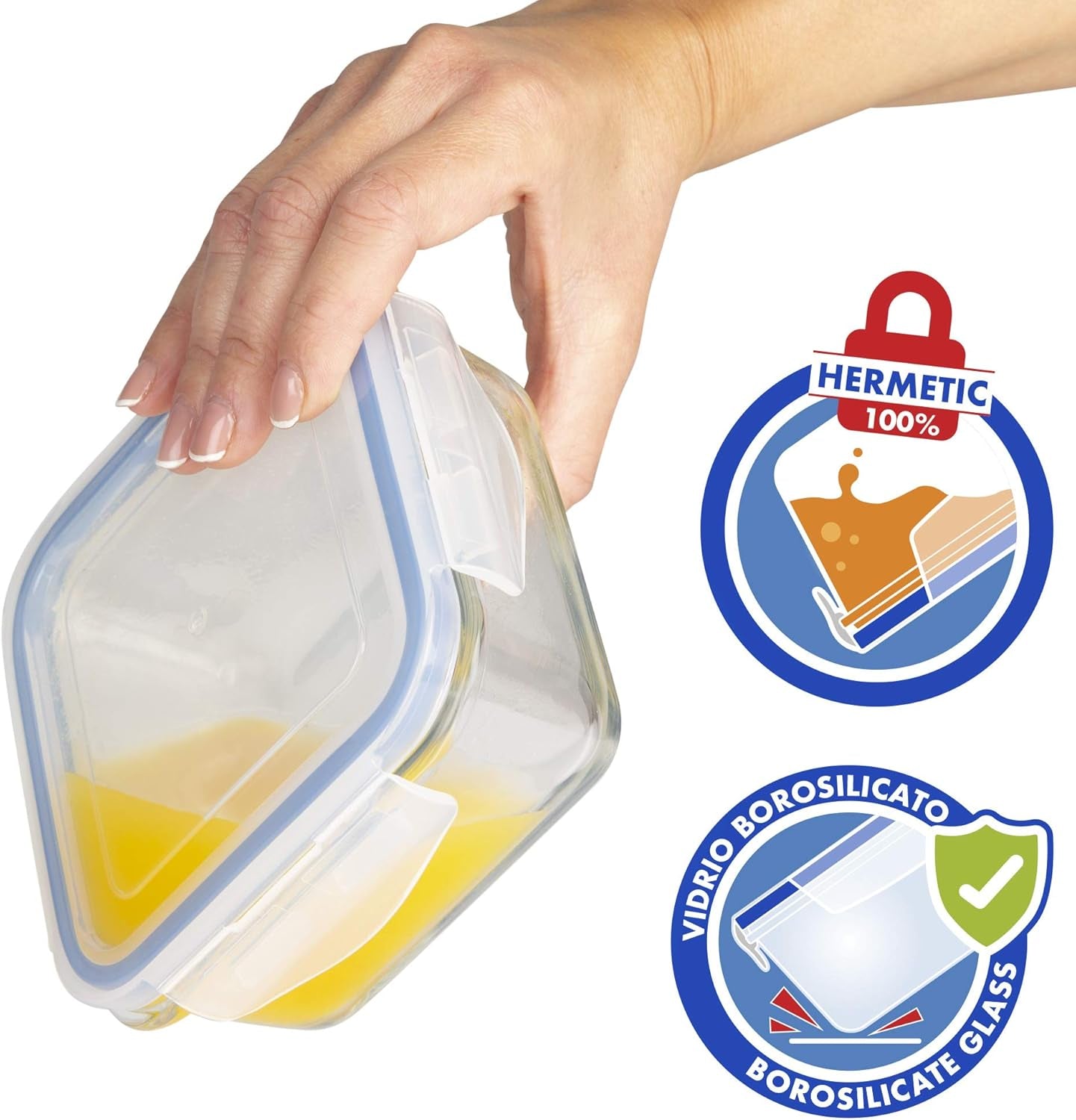 Max Home Paquete de 8 Recipientes Herméticos de Vidrio Fiambrera de Vidrio para Microondas Recipientes para Alimentos Resellables Tapas Transparentes de 550 ml Recipientes para Alimentos (16538) Cajas de Almacenamiento de Alimentos Naty Shop