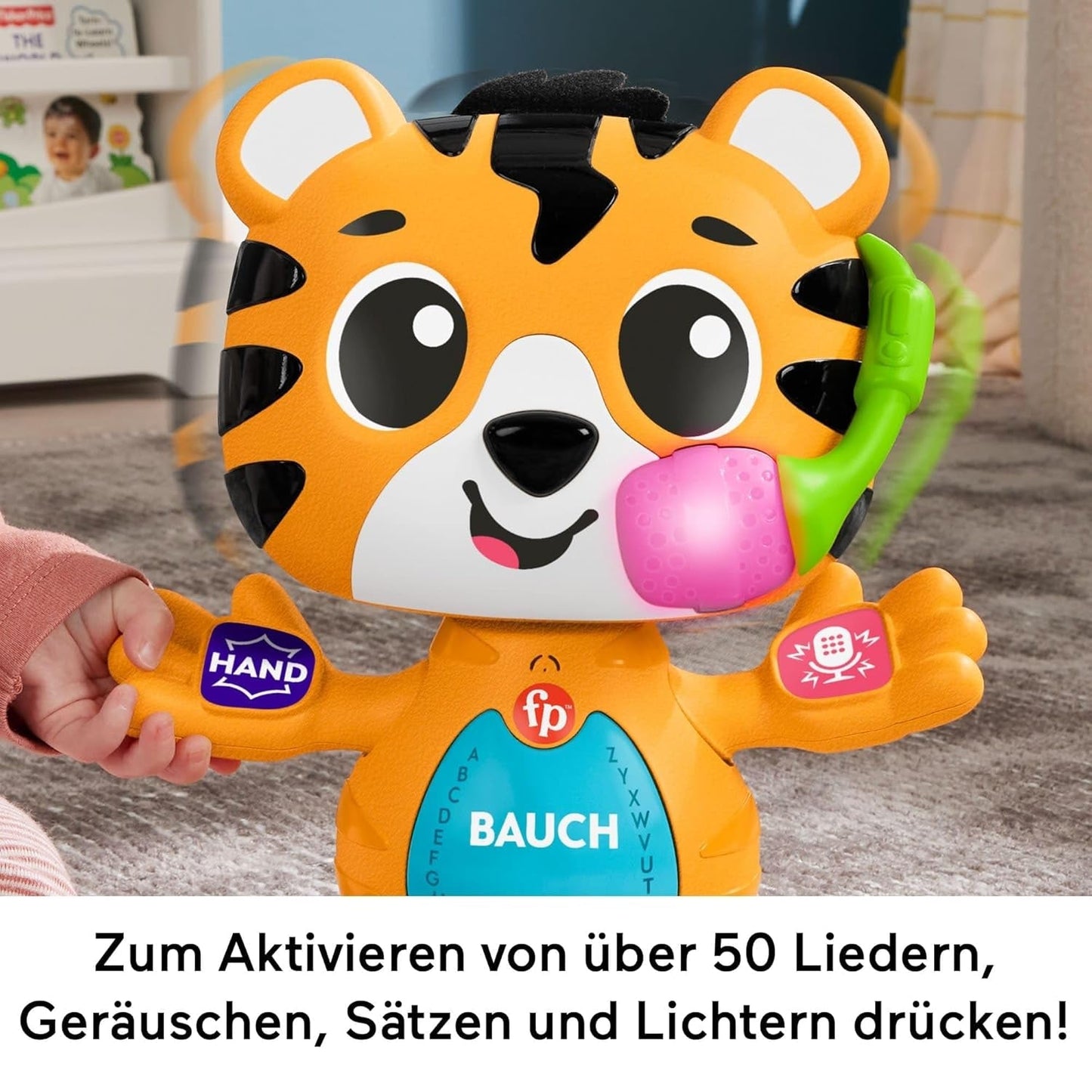 Fisher-Price Baby and Infant Beat Bande Lern & Tanz Tiger Justin Juguete educativo con sonidos y luces para bebés de 9 meses en adelante, edición alemana, HYL31 Baby Toys Naty Shop