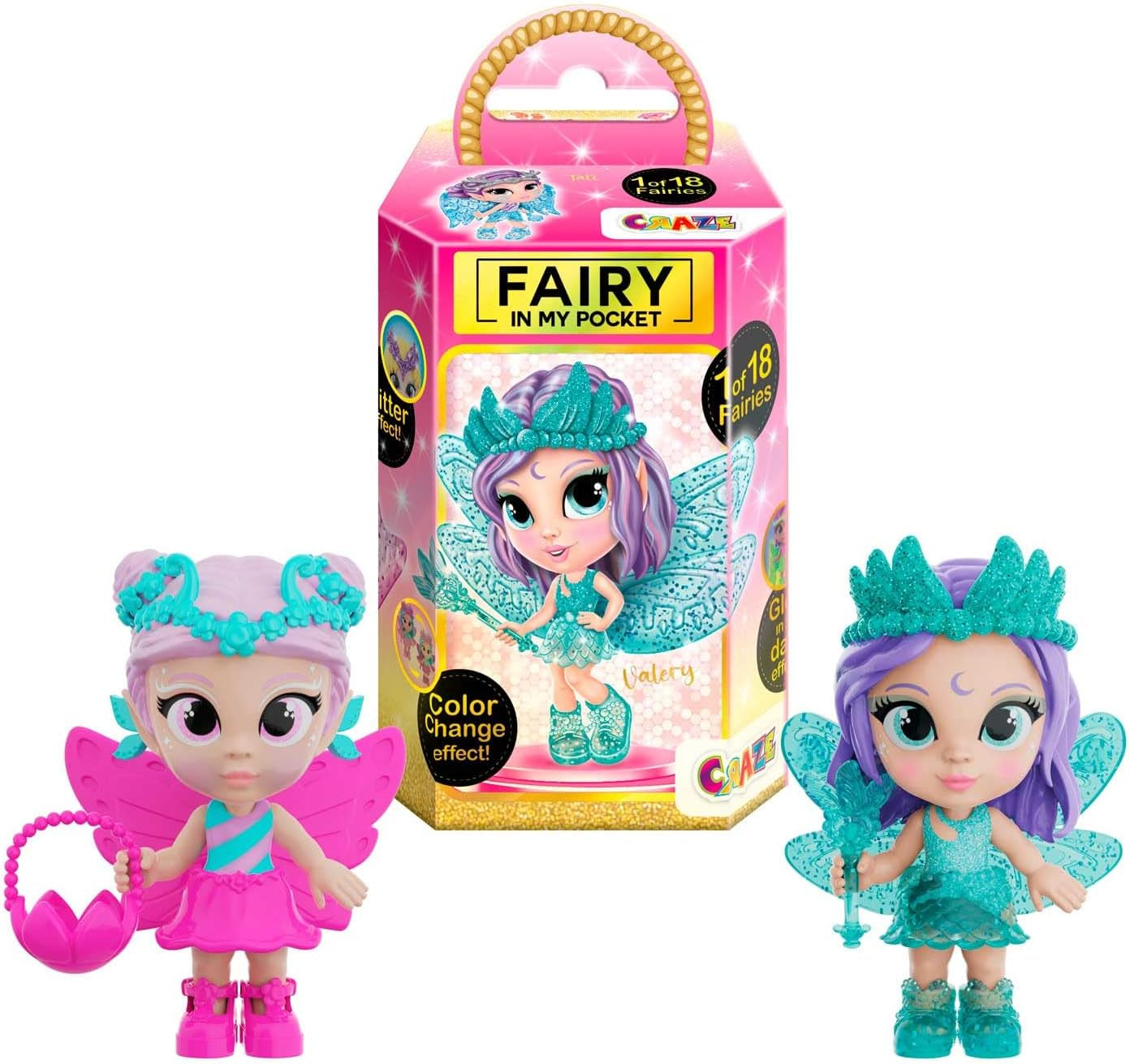 CRAZE Hada en mi bolsillo | Muñeca Hada con alas, juguete hada coleccionable con efectos especiales como purpurina, brillo en la oscuridad y cambio de color Naty Shop Muñecas Hada en mi bolsillo Pack de 2