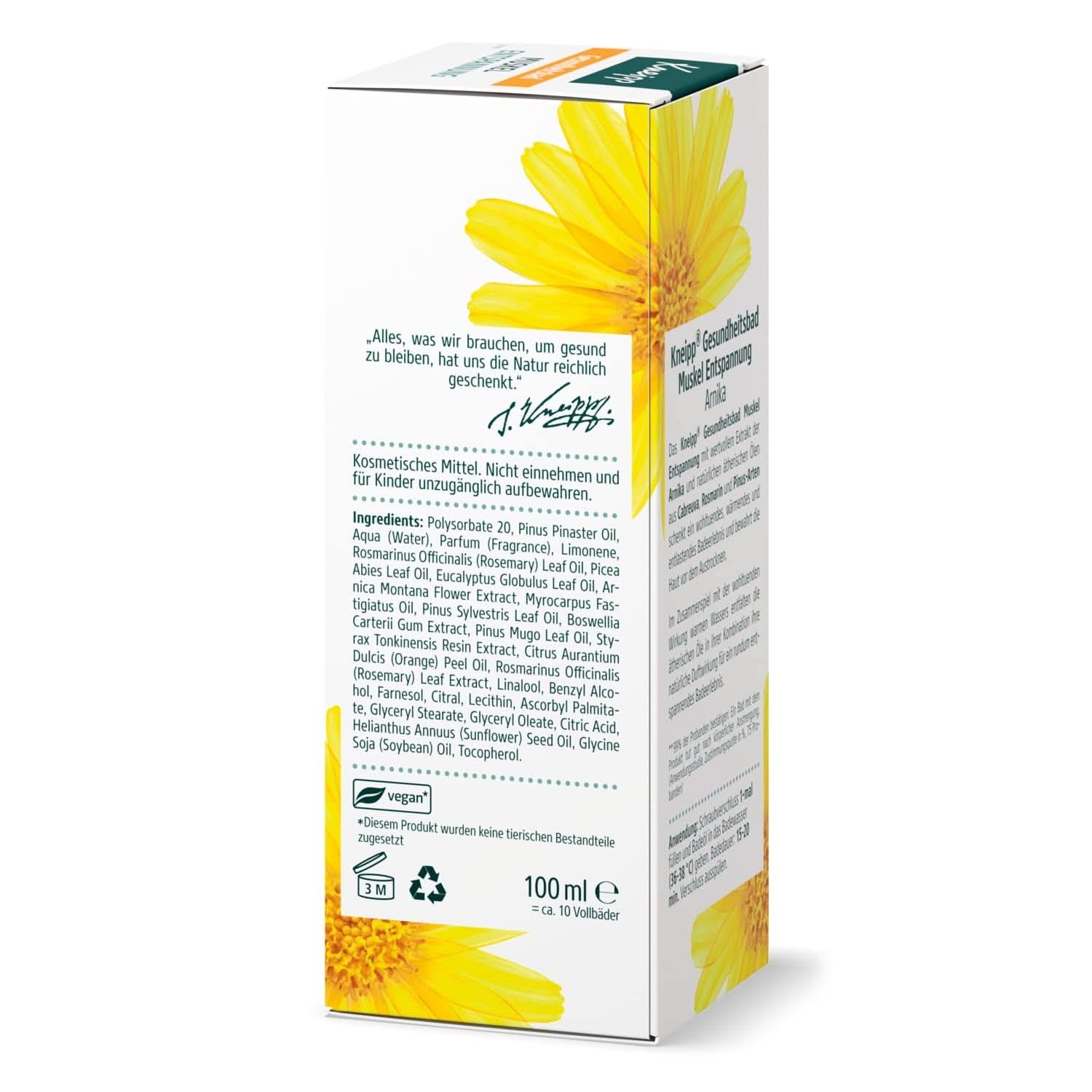 Kneipp Baño Salud, Relajación muscular, Aceite de baño con extracto de árnica y aceites esenciales de especies Cabreuva, Romero y Pinus, revitaliza y cura después del esfuerzo físico, 100 ml Naty Shop