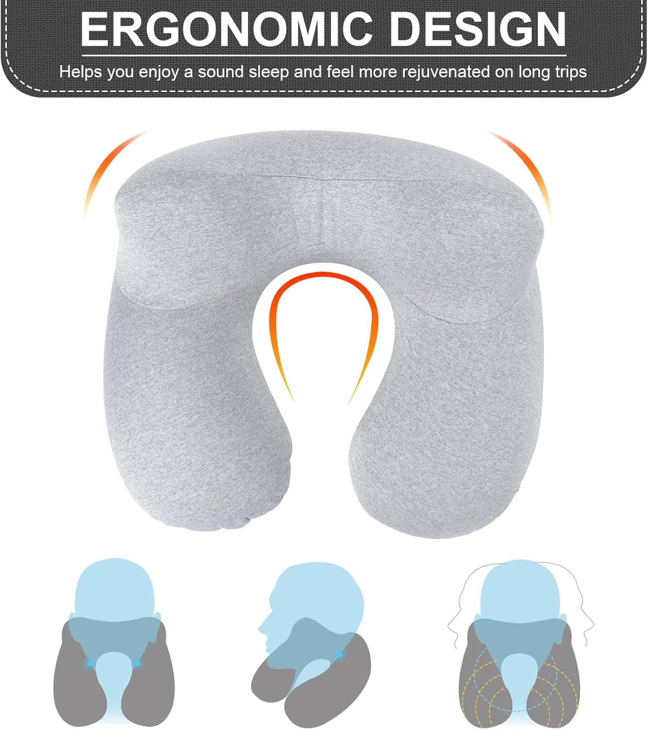 Aiqinu Almohada inflable para el cuello, almohada de viaje, almohada inflable compacta de cuello rápido con funda de almohada lavable para viajes en coche, avión, tren, oficina, almohadas de viaje familiares Naty Shop