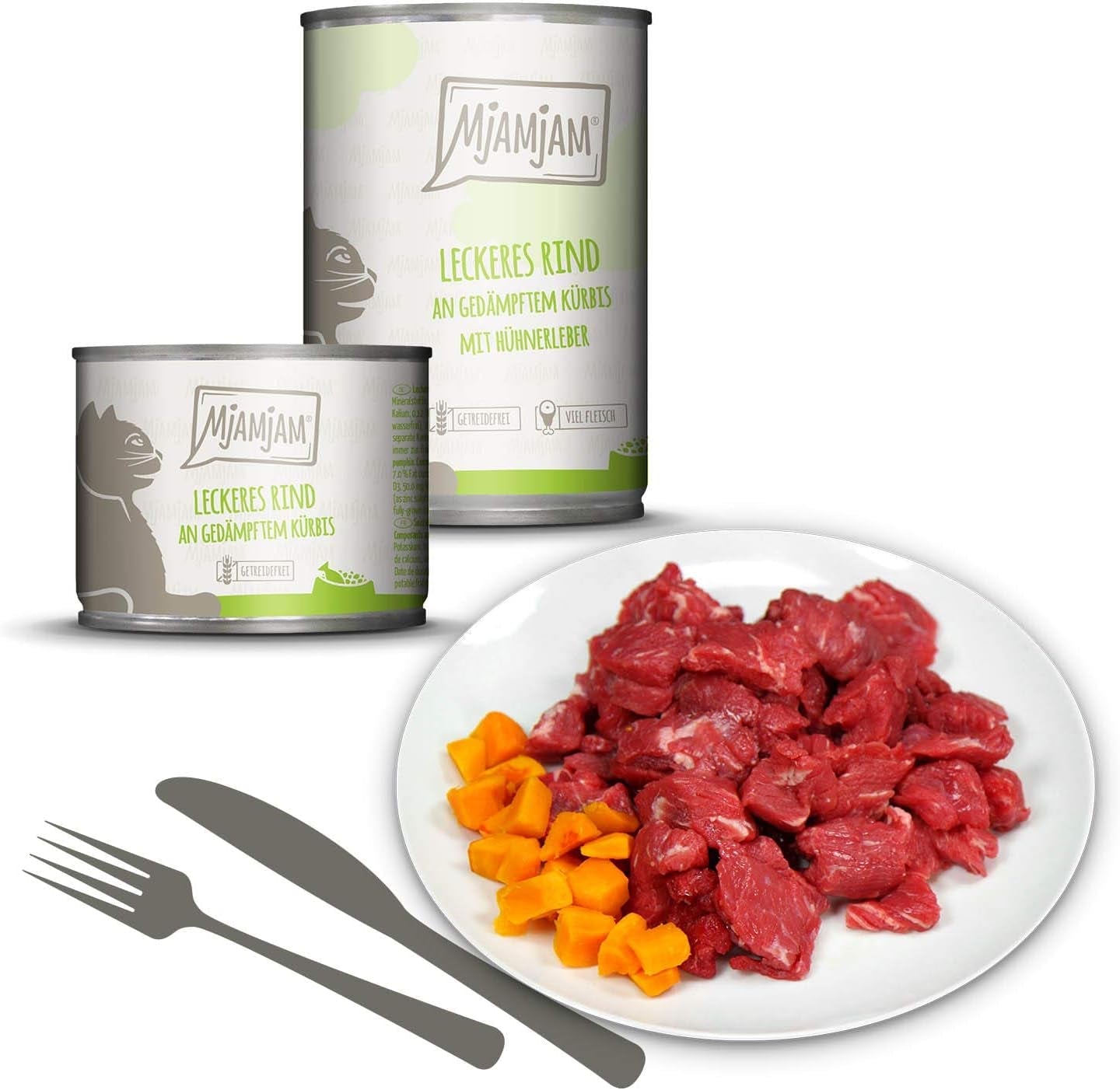 MjAMjAM - Comida húmeda premium para gatos - Paquete mixto I - Pollo, ternera y corazones, paquete de 6 (6 x 200 g), sin cereales y con carne extra