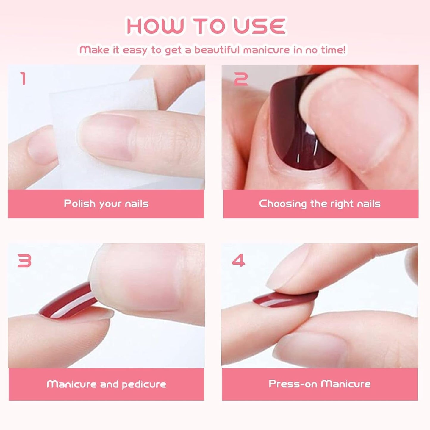 24 uñas postizas 3D con purpurina cuadrada rosa y diamantes de imitación de longitud media para mujeres y niñas