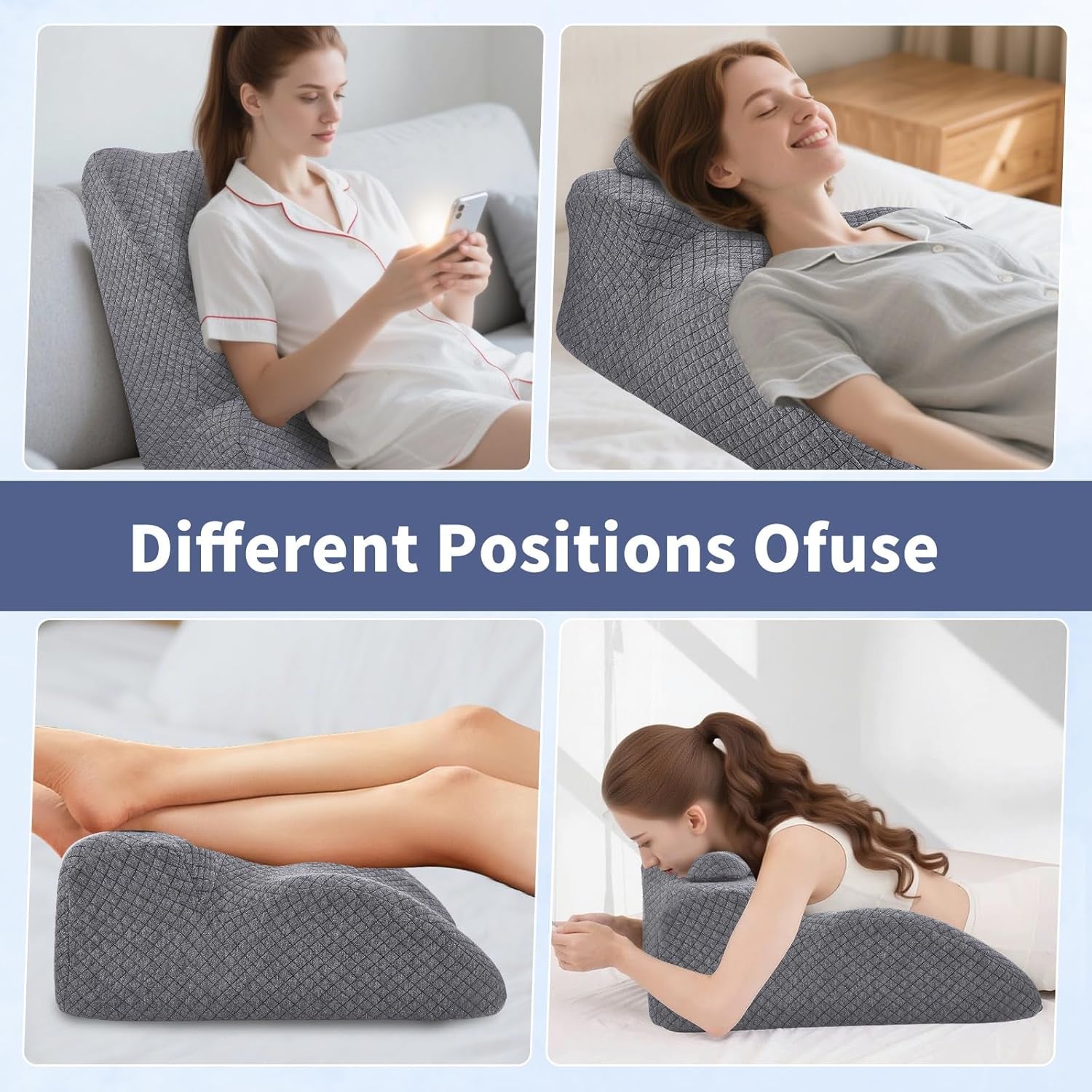 Almohada de lectura: almohada para la espalda, reposacabezas ajustable, almohada de lectura de espuma viscoelástica para cama, almohada ergonómica para la espalda, el cuello y las piernas, almohada de apoyo lumbar