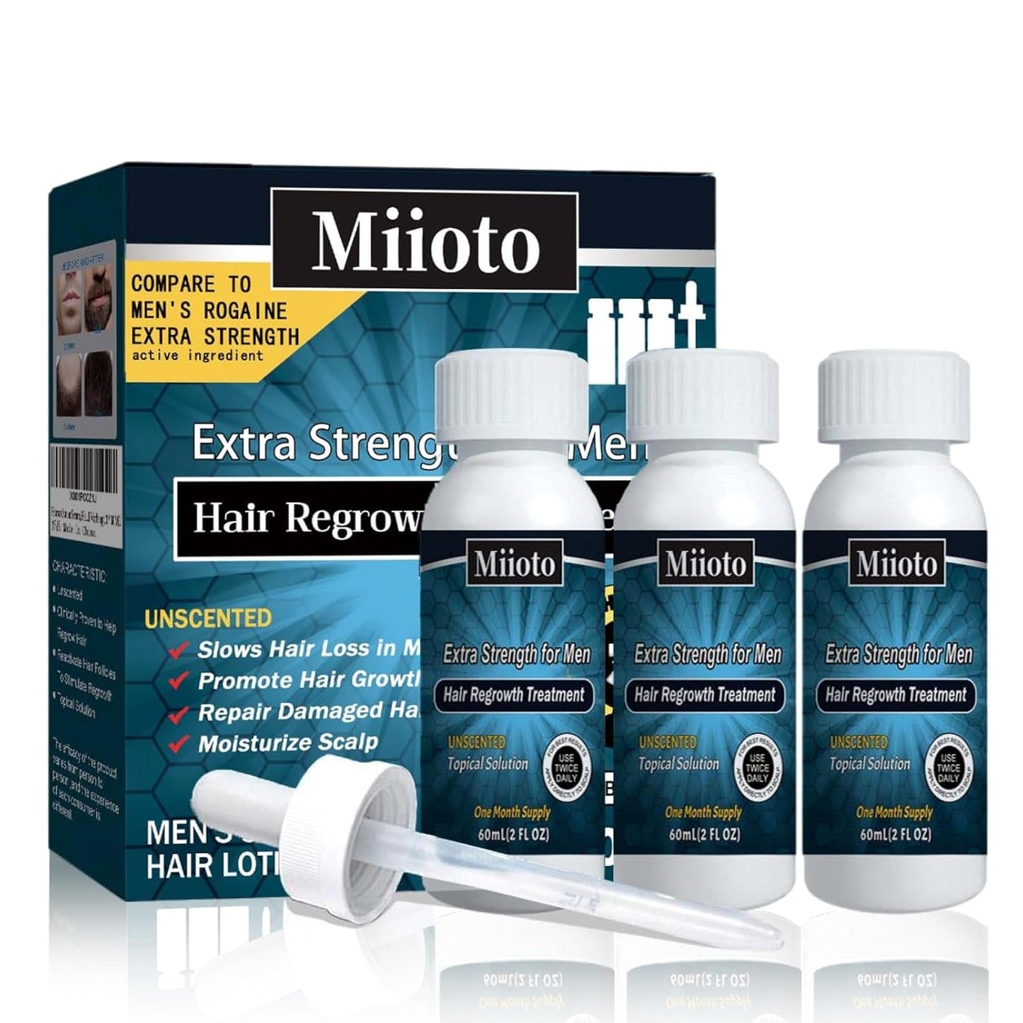 Suero para el crecimiento del cabello Miioto, producto para el crecimiento del cabello para hombres, suero para el crecimiento del cabello, cuidado del cuero cabelludo promueve un cabello más grueso, nutre el cuero cabelludo y previene la caída del cabello, 3*60 ml Cuidado del cabello Naty Shop Título predeterminado