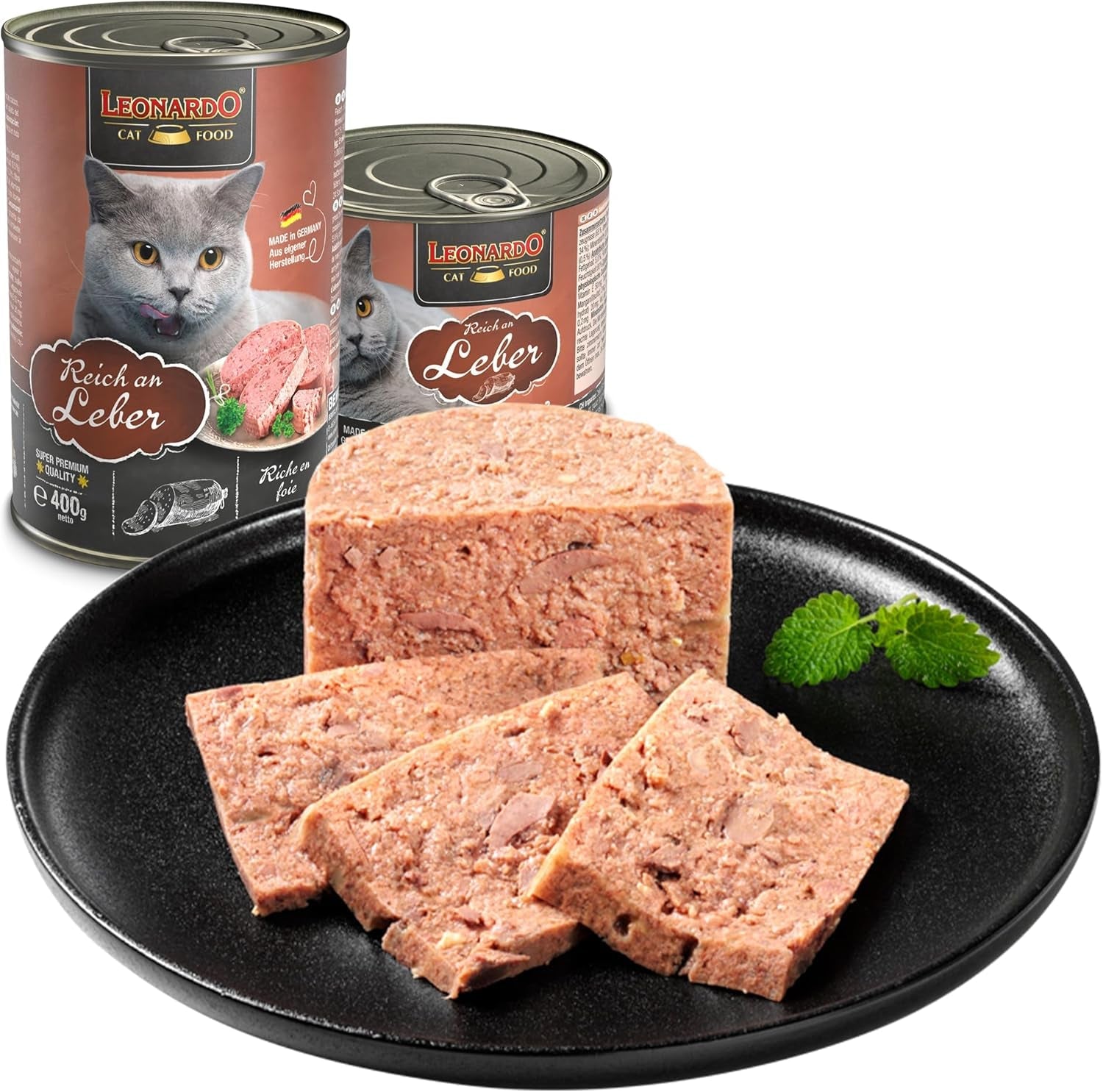 LEONARDO Comida húmeda [6x400g hígado] | Comida húmeda para gatos sin cereales | Conservas húmedas completas