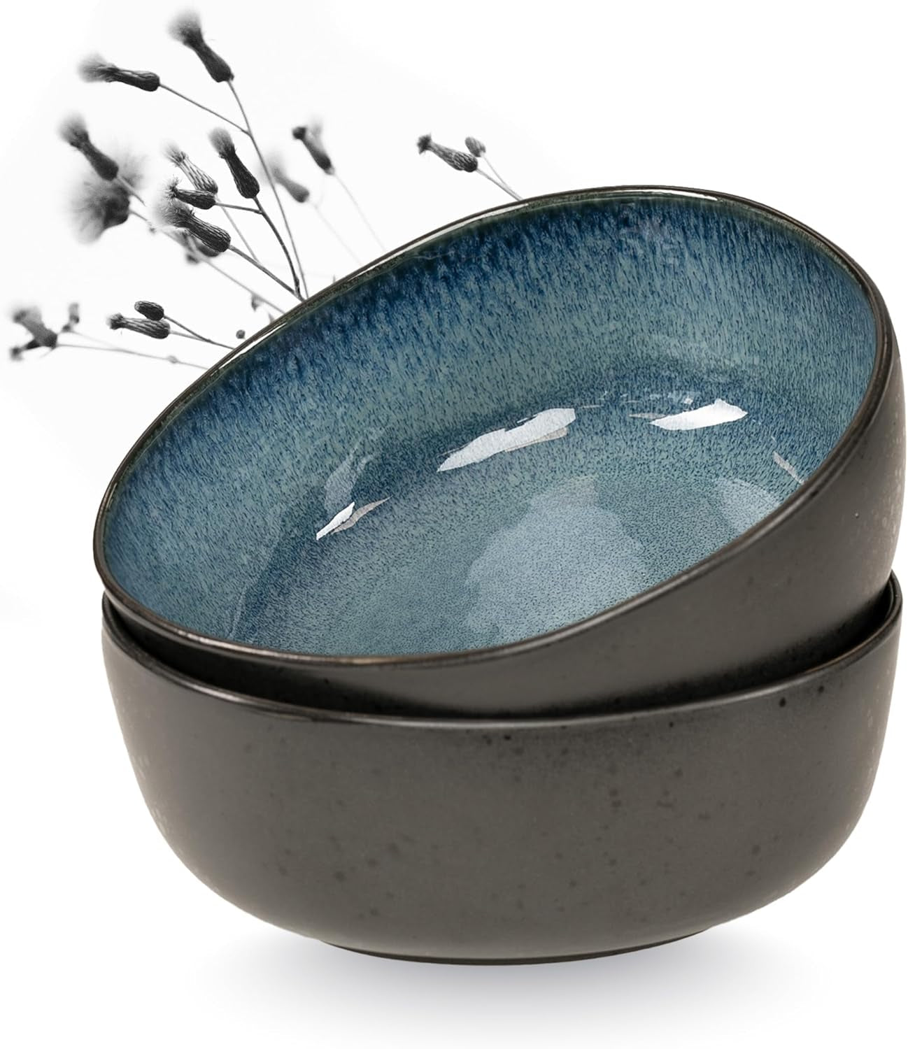 Moritz & Moritz ORGANIC Juego de cuencos para servir, azul - 2 cuencos grandes de gres de alta calidad, modernos y atemporales, aptos para microondas y lavavajillas - perfectos para ensaladas, pastas, snacks y más