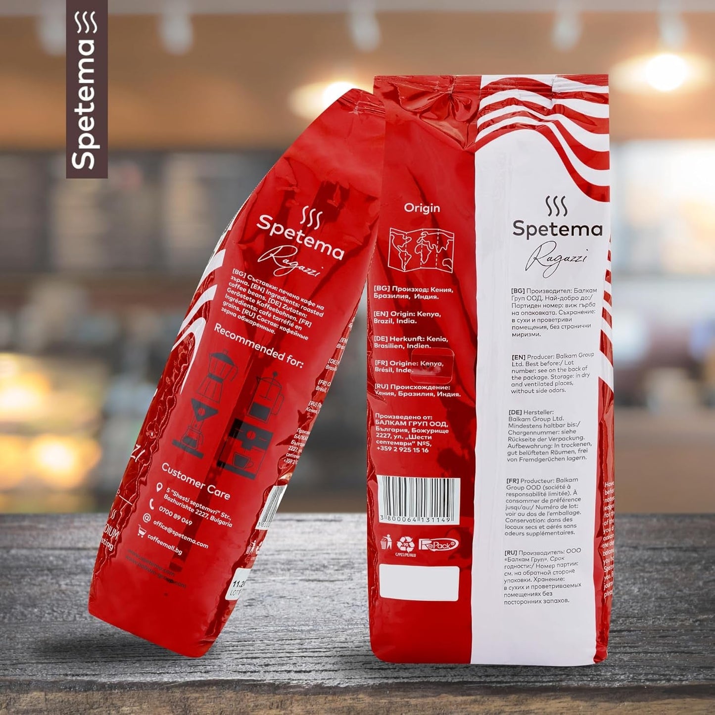 Spetema Kaffeebohnen Ragazzi Espresso Bar - 50% Arábica y 50% Robusta, Intensität 8/10, Mittlere Röstung, Zartes Aroma & Dichtes Geschmackserlebnis, 1 kg.