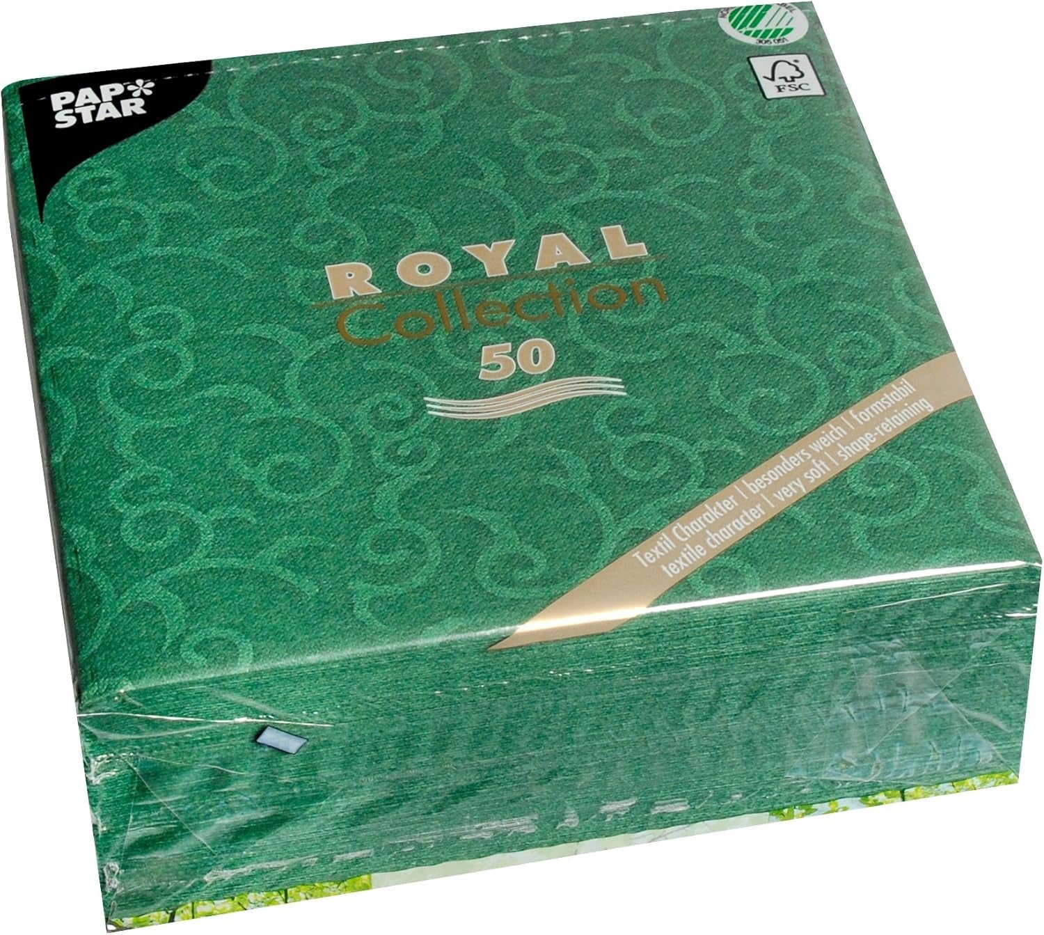 Papstar, 50 servilletas "Colección ROYAL" pliegue 1/4 40 Cm X 40 Cm verde oscuro "Casali", #84884