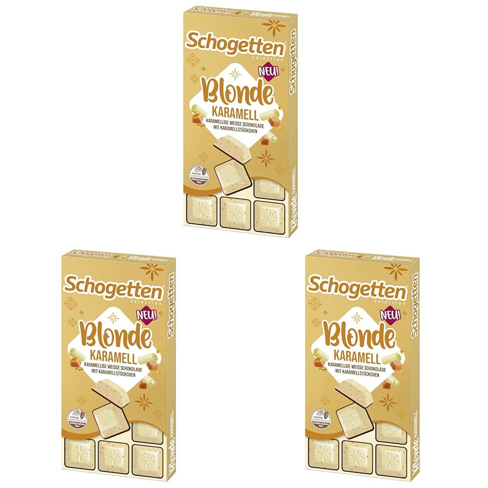 Schogetten Rubio Caramelo | Caramelo con chocolate blanco y trozos de caramelo | Barra de chocolate 100g | Convenientemente porcionado