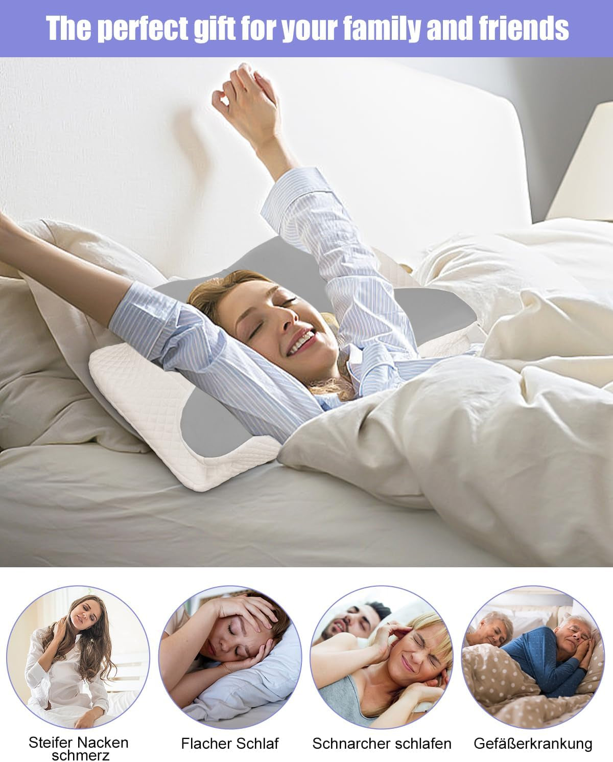 Almohada para el cuello, almohada de apoyo lateral, almohada de espuma viscoelástica, almohada ortopédica, almohada ergonómica de apoyo para el cuello para un soporte óptimo Almohada de apoyo lateral para la espalda y el estómago (62 x 41 x 13 cm) Almohadas ortopédicas cervicales Naty Shop