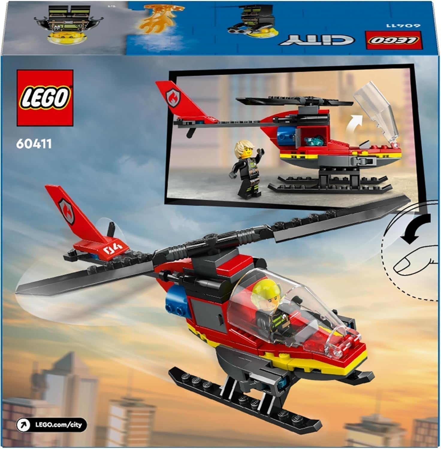 LEGO City Helicóptero de los Bomberos, set de helicóptero de juguete y figura de piloto, helicóptero de bomberos para una experiencia de juego imaginativa, regalo para niños, niños y niñas a partir de 5 años 60411 Juegos de construcción Besuche den LEGO-Store