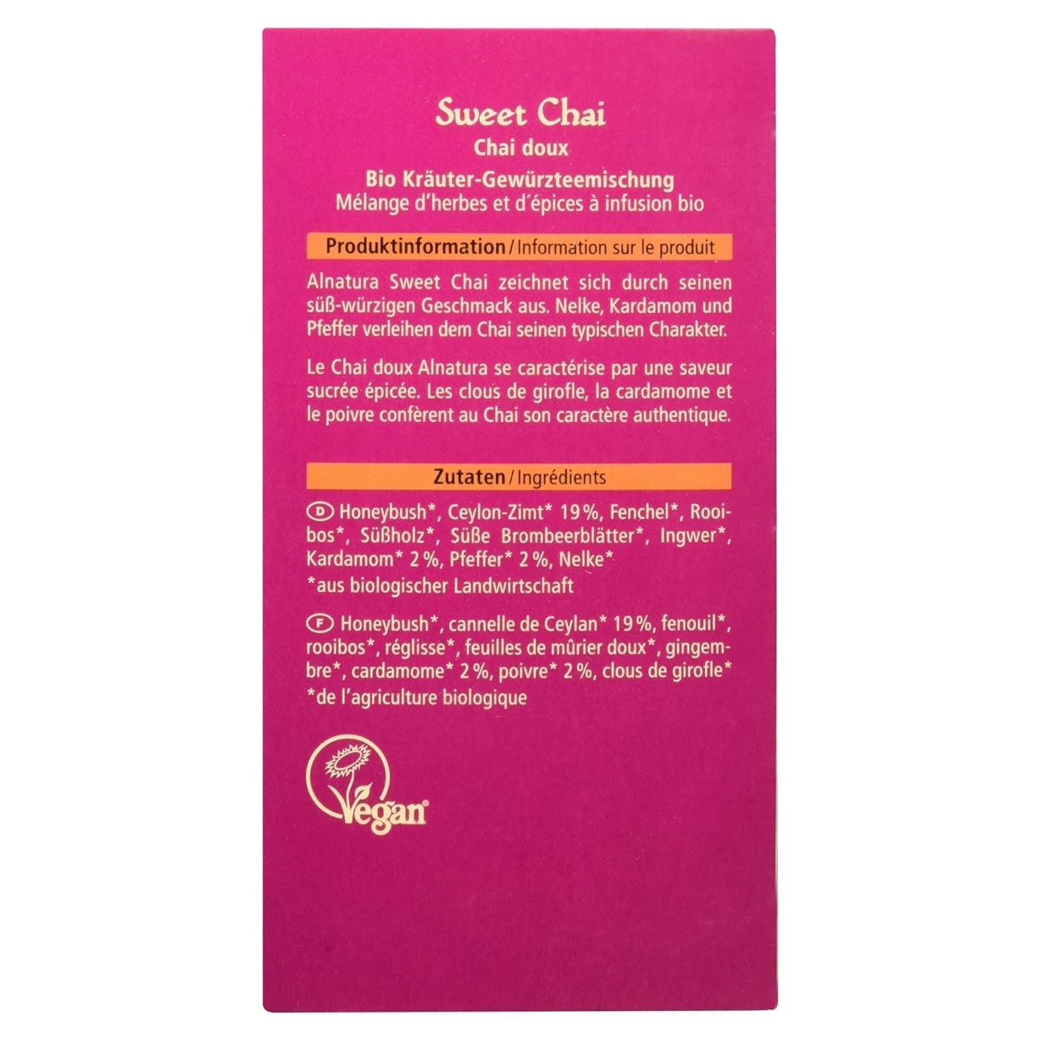 Té orgánico Sweet Chai, 20 bolsitas de té, 40 g (paquete de 3)