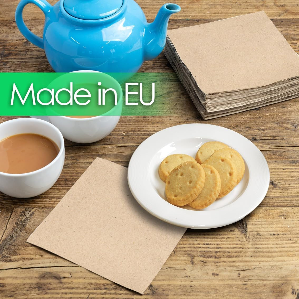 Tipo de mesa | 100 Paquetes a Granel Servilletas de Papel Reciclado Suaves Servilletas de Fiesta Desechables Marrón Adecuadas para Uso Diario Kraft Ecológico Sin Blanquear Compostable Hecho en la UE 2 Capas 33cm