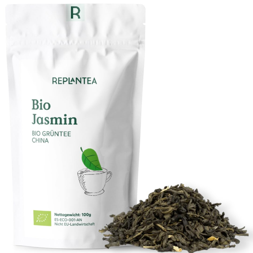 Té verde orgánico con jazmín 100 g (50 tazas) | Té de jazmín de China a granel, calidad ecológica REPLANTEA