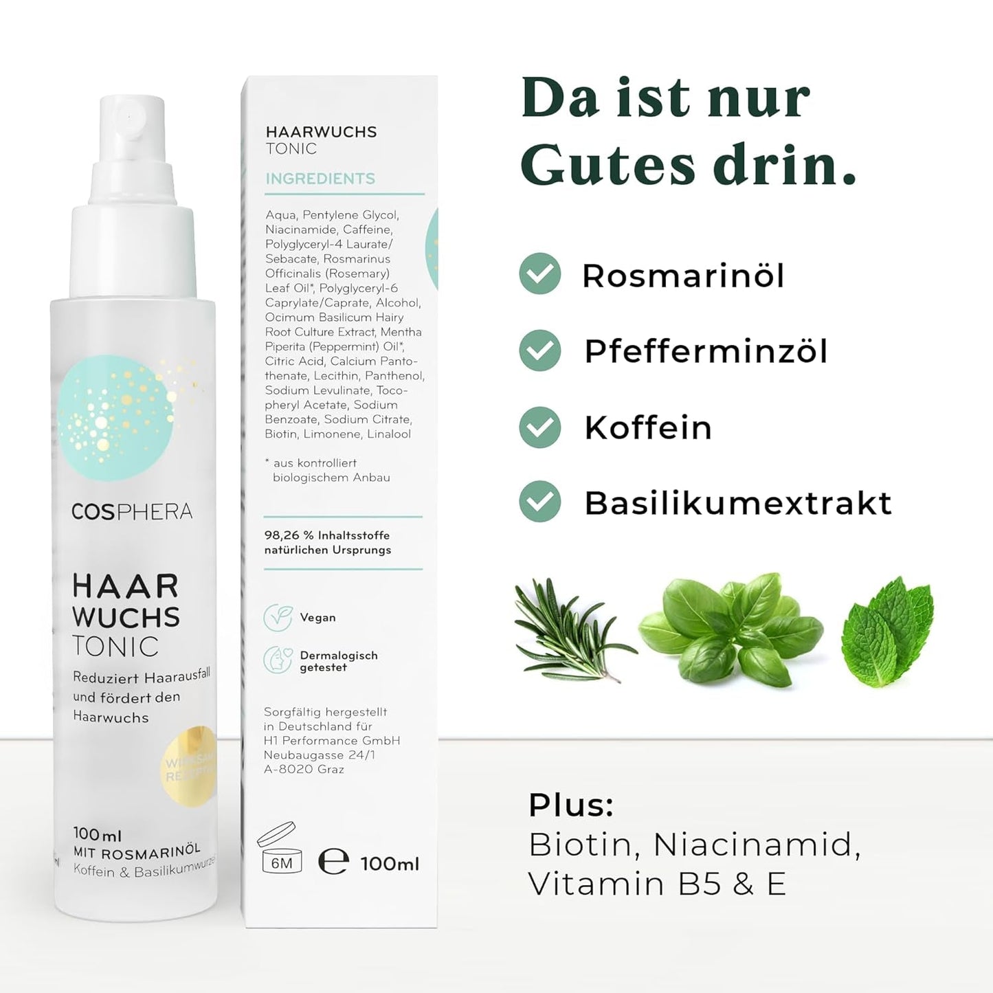 Tónico Capilar con Aceite de Romero 100ml - Spray de Aceite de Romero Acelera Naturalmente el Crecimiento del Cabello - Remedio para el Crecimiento del Cabello para Mujeres y Hombres - Suero contra la Caída del Cabello - Aceite Capilar de Romero de Cosphera Hair Care Naty Shop