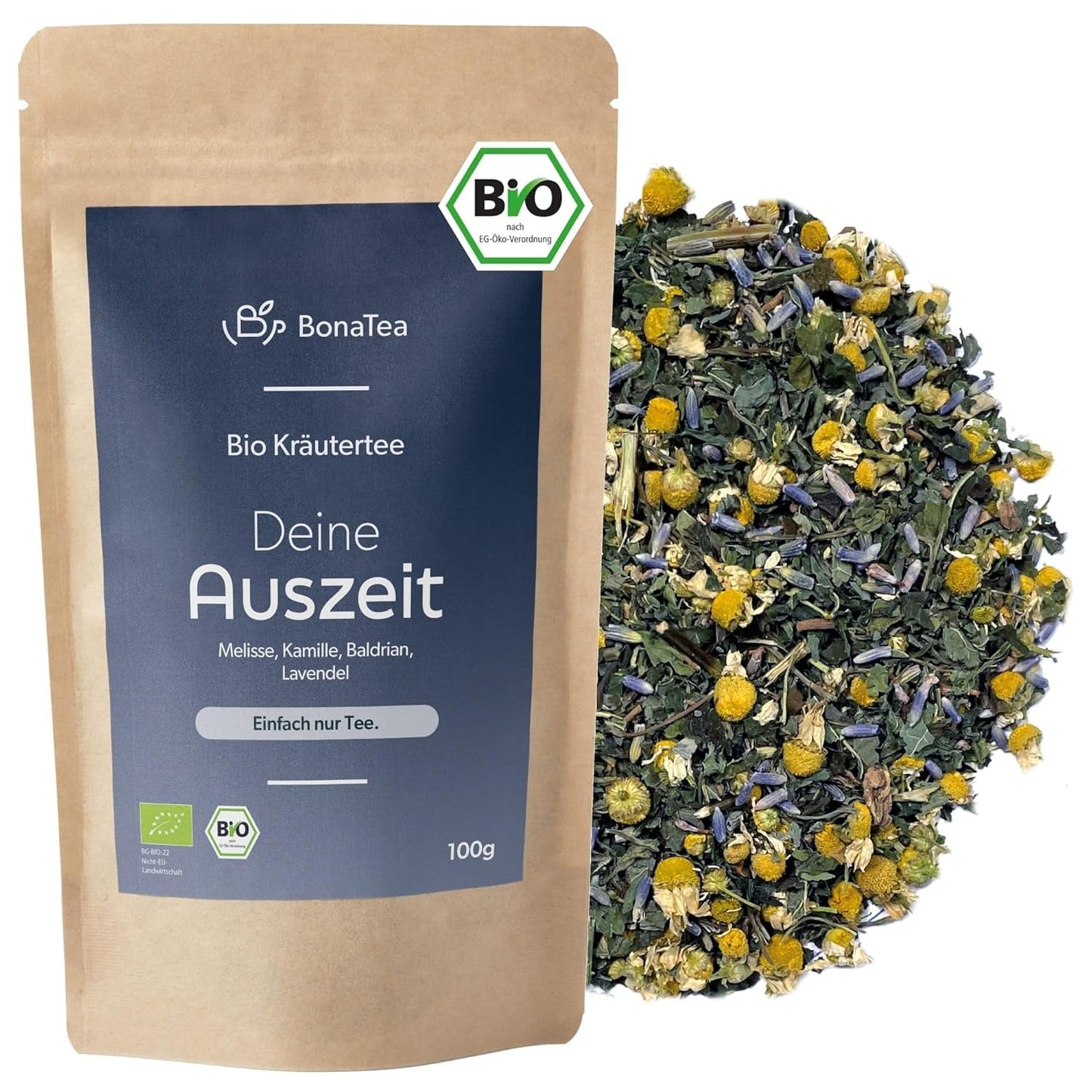 Té de noche BIO 100 g - Su descanso con valeriana, lavanda, melisa, manzanilla, mezcla de infusiones para relajarse por la noche