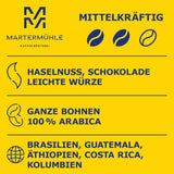 Martermühle Aßlinger Mischung Kaffeebohnen 1kg I Arábica I Sabores: Haselnuss, Leichte Würze, Schokolade I Ganze Kaffee-Bohnen schonend geröstet, säurearm