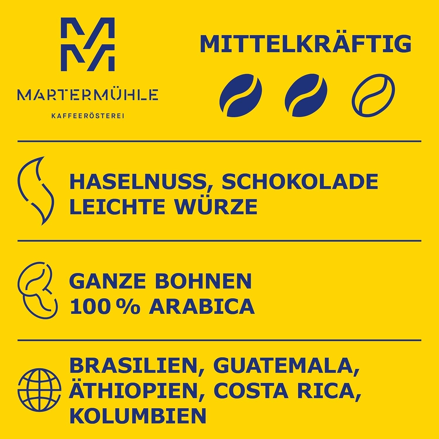 Martermühle Aßlinger Mischung Kaffeebohnen 1kg I Arábica I Sabores: Haselnuss, Leichte Würze, Schokolade I Ganze Kaffee-Bohnen schonend geröstet, säurearm