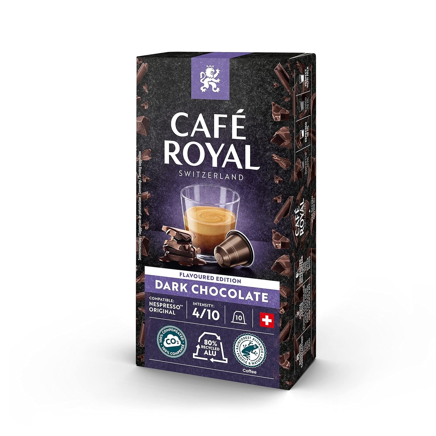 Café Royal con sabor a chocolate negro 100 cápsulas para cafetera Nespresso - intensidad 4/10 - certificado UTZ, con aluminio y Lungo 36 cápsulas para cafetera Nespresso - intensidad 4/10