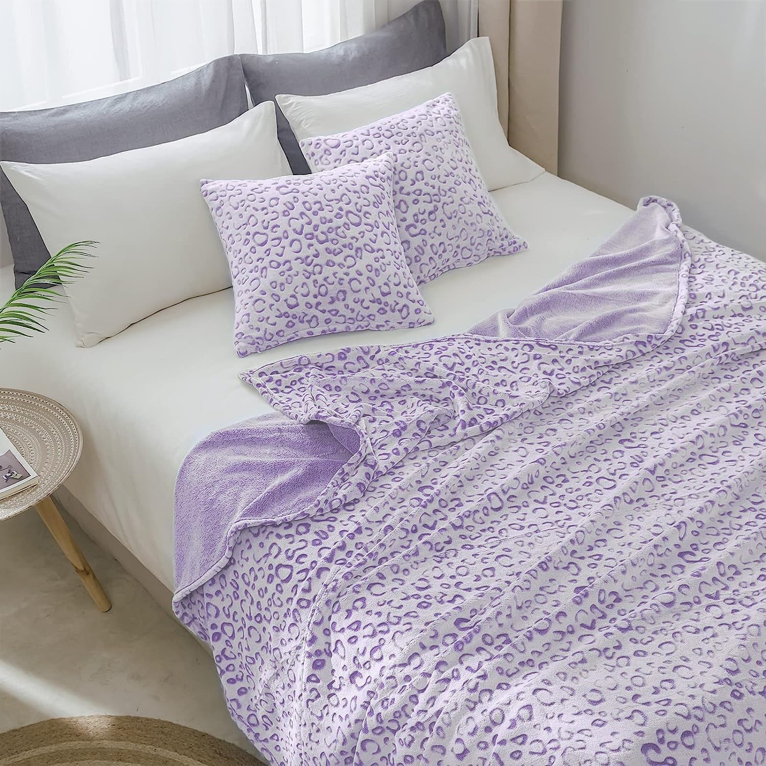 FY FIBER HOUSE Manta de Franela Polar, Manta de Microfibra con Estampado de Guepardo 3D, 228 X 274 cm, Morado Edredones y Edredones Naty Shop