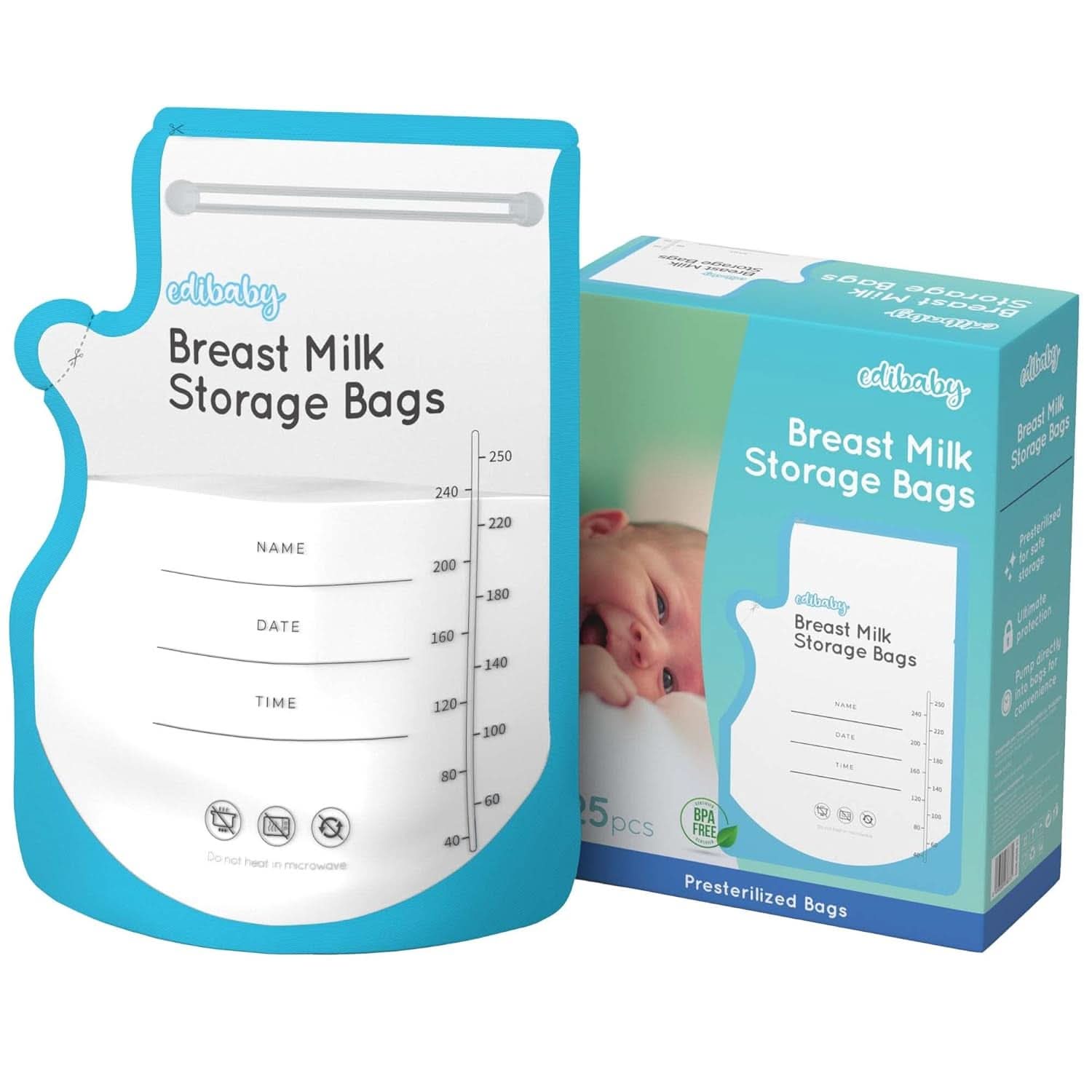 Edibaby, Bolsas para leche materna, 100 piezas, Esterilizadas, sin BPA Accesorios Alimentación y Lactancia Tienda Bebe Naty