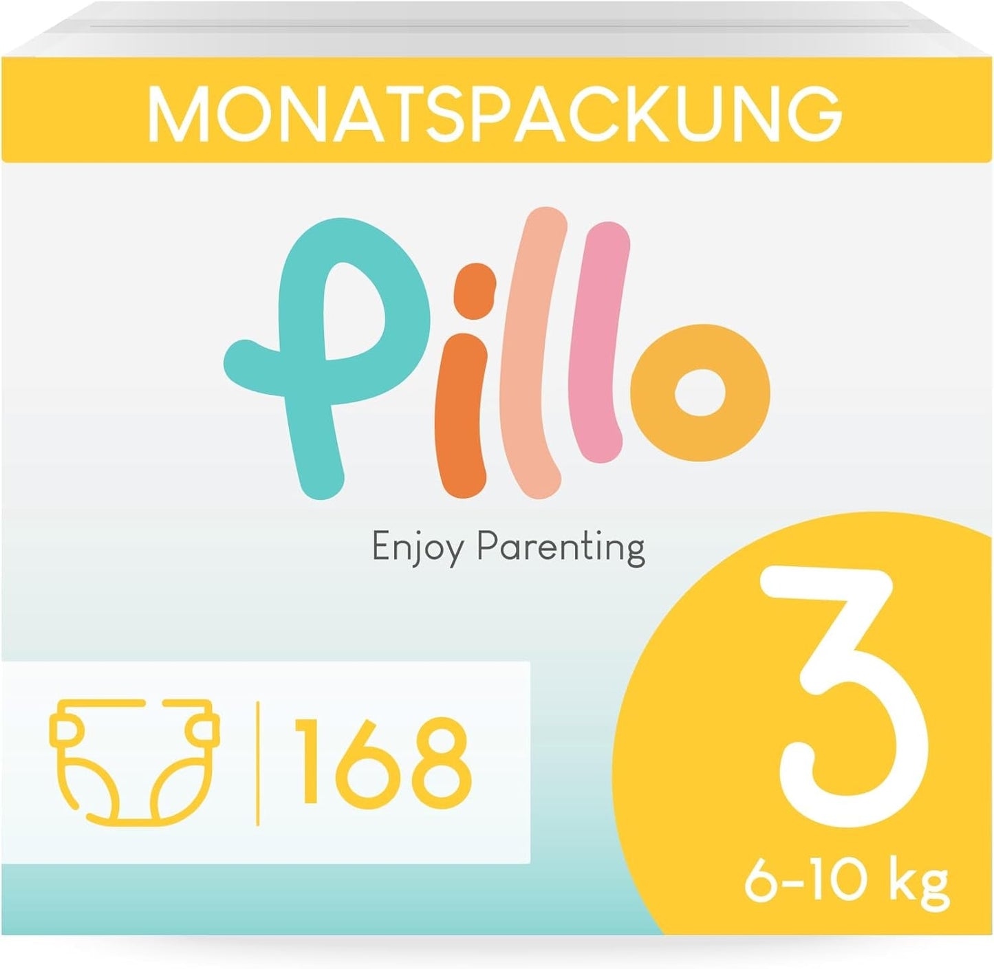 Pañales Pillo 3 - Caja de 168 pañales, 6 paquetes de 28 pañales cada uno, talla 3 - Midi (6-10 kg) - Pañales para bebés