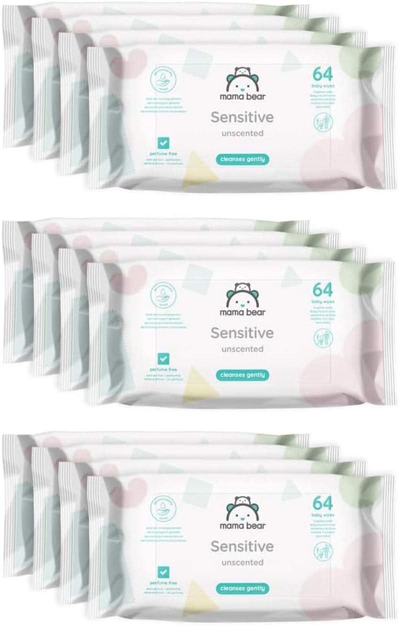 Naty Shop Mama Bear Toallitas sensibles para bebés sin perfume, 64 unidades (paquete de 12)