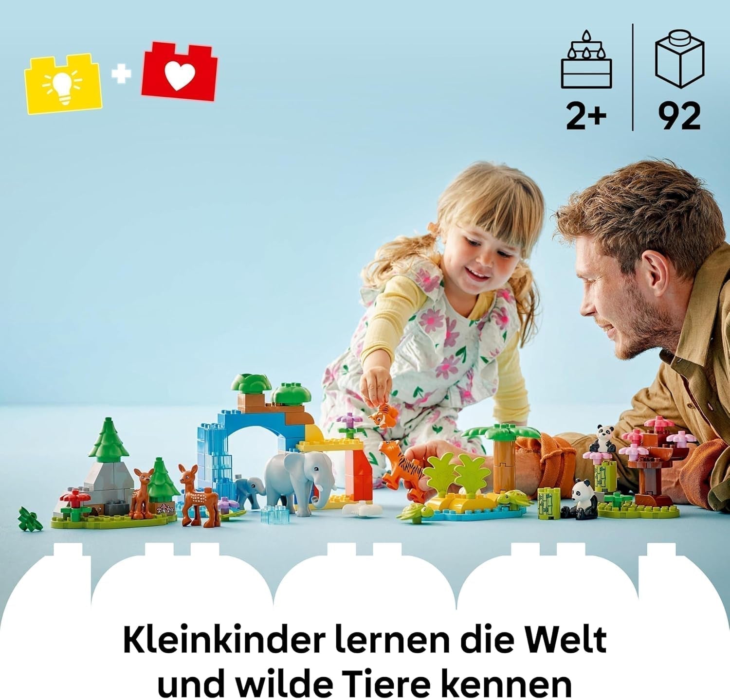 LEGO DUPLO Town Juego 3 en 1 Familias de animales salvajes, juguete educativo para niños pequeños con tortugas, tigres, elefantes, ciervos y pandas, juego para preescolares a partir de 2 años, juguete de construcción con figuras de animales 10446 Juegos de construcción Beuche den LEGO-Store
