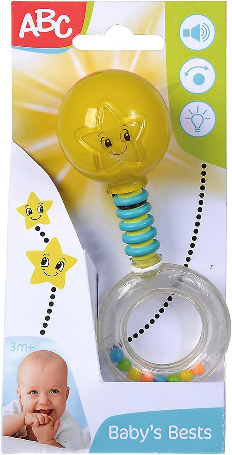 Simba 104010060 - Sonajero con luz ABC, se ilumina al agitarlo, 14cm, juguete para bebé, sonajero para bebé, primer equipamiento, a partir de 3 meses, amarillo Jucarii Bebe Naty Shop Título predeterminado