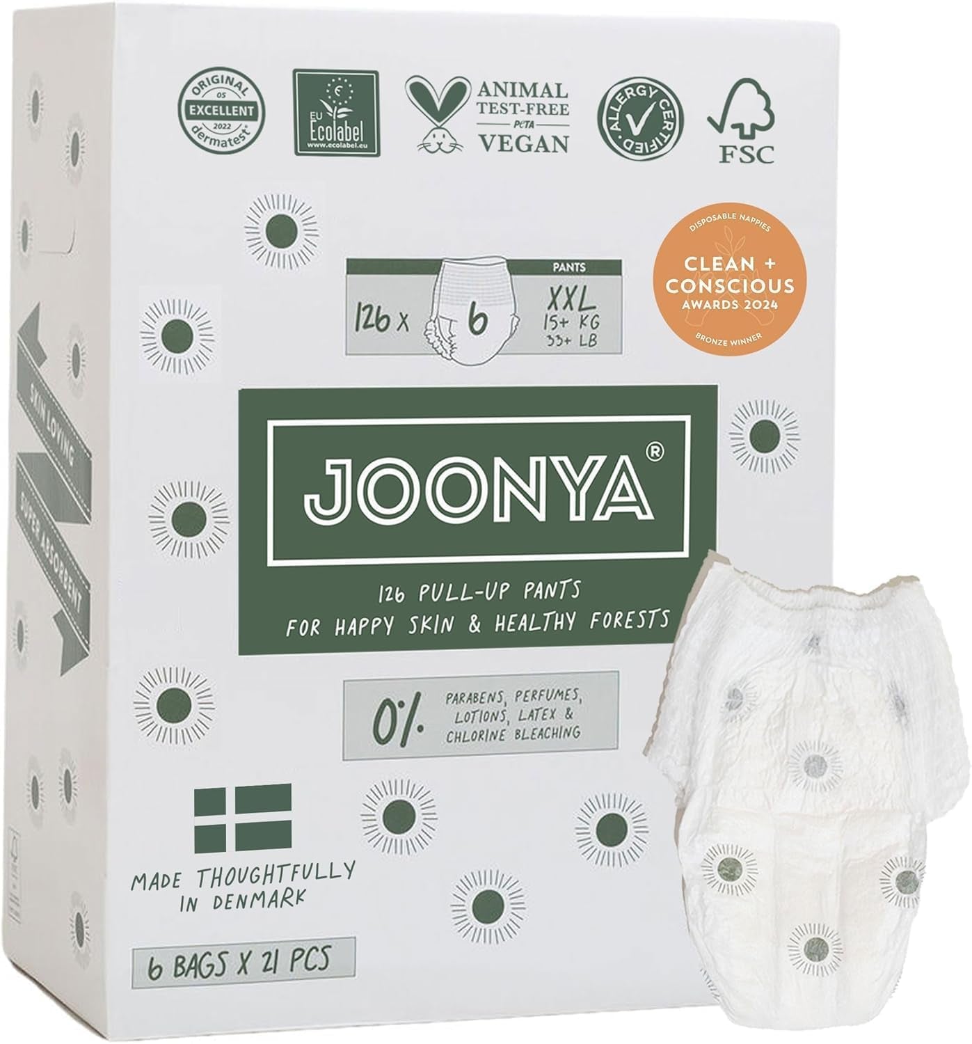 Pañales push-up, talla 4 L (7-12 kg) - 1 bolsa de 25 piezas - Sin sustancias nocivas, ecológicos, ultraplanos, para uso nocturno - Fabricado en Dinamarca