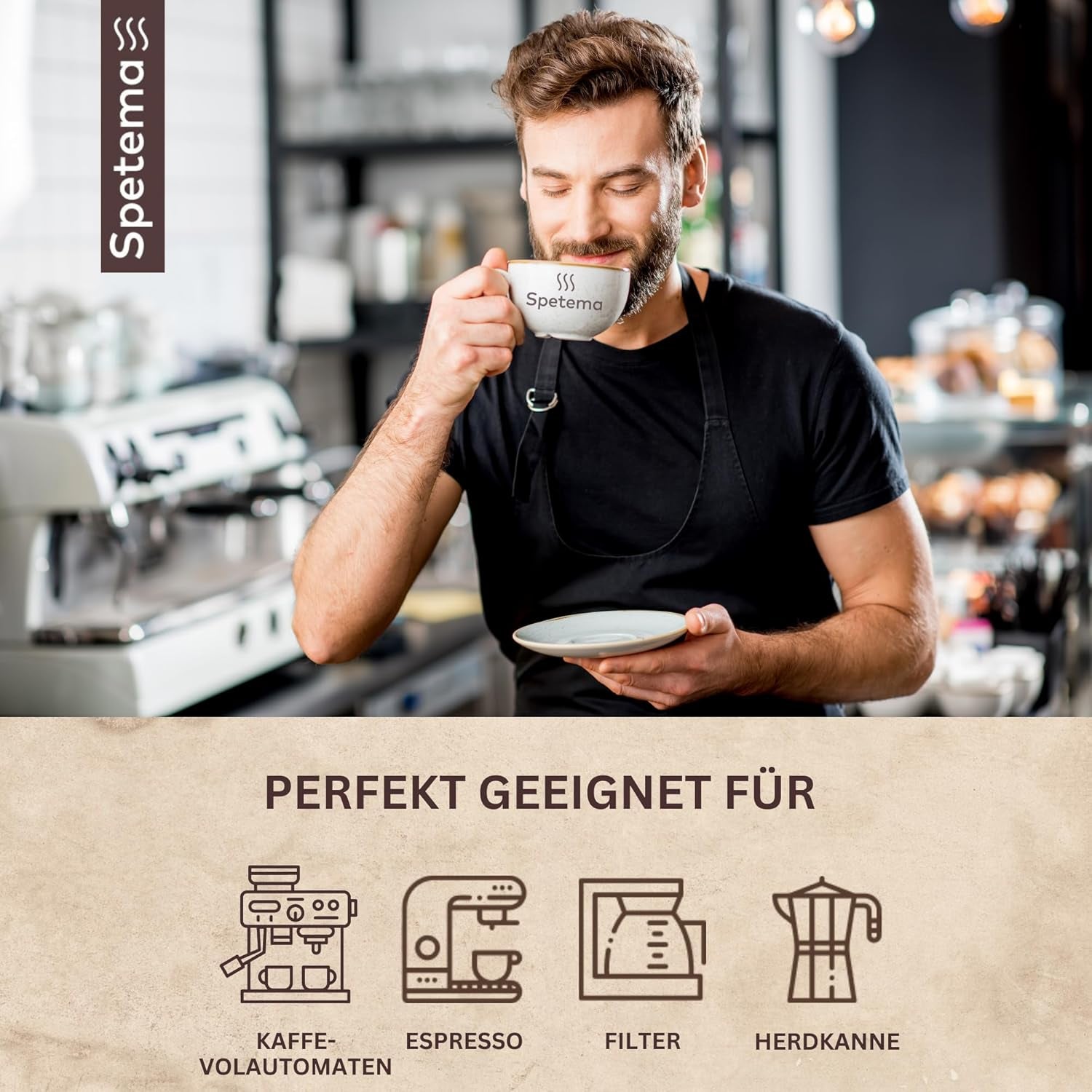 Spetema Kaffeebohnen Ragazzi Espresso Bar - 50% Arábica y 50% Robusta, Intensität 8/10, Mittlere Röstung, Zartes Aroma & Dichtes Geschmackserlebnis, 1 kg.