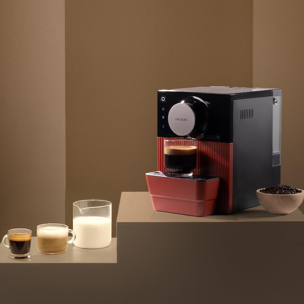 Cecotec Cafetera espresso compacta Cremmaet Cube, 1350 W, sistema de prensado 10 g, sistema de preinfusión, 19 bar, sistema thermoblock, 5 niveles de molienda, panel de control táctil