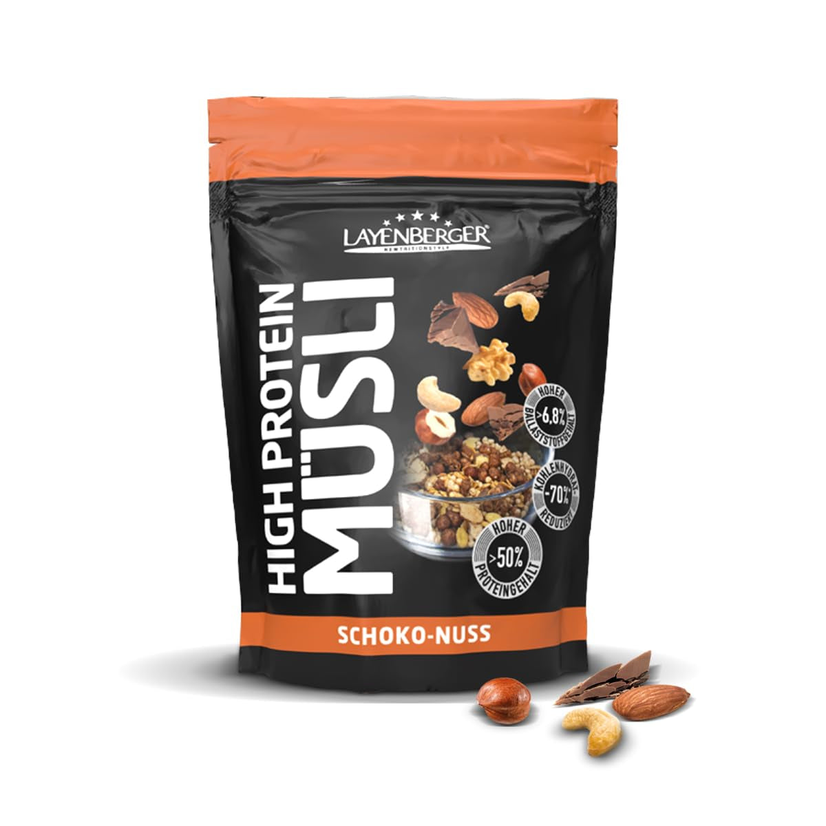 Layenberger Muesli 3K rico en proteínas, 50% Eiweiß y 18% Kohlenhidrato - Paquete individual (1X 390 G) - Schoko-Nuss Cereale Naty Shop 390 G (1 paquete) Schoko-Nuss