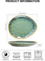 Henten Home Platos especiales de gres, cuencos para aperitivos y salsas - 20x17 cm para 4 personas, platos de desayuno de porcelana - diseño moderno en verde