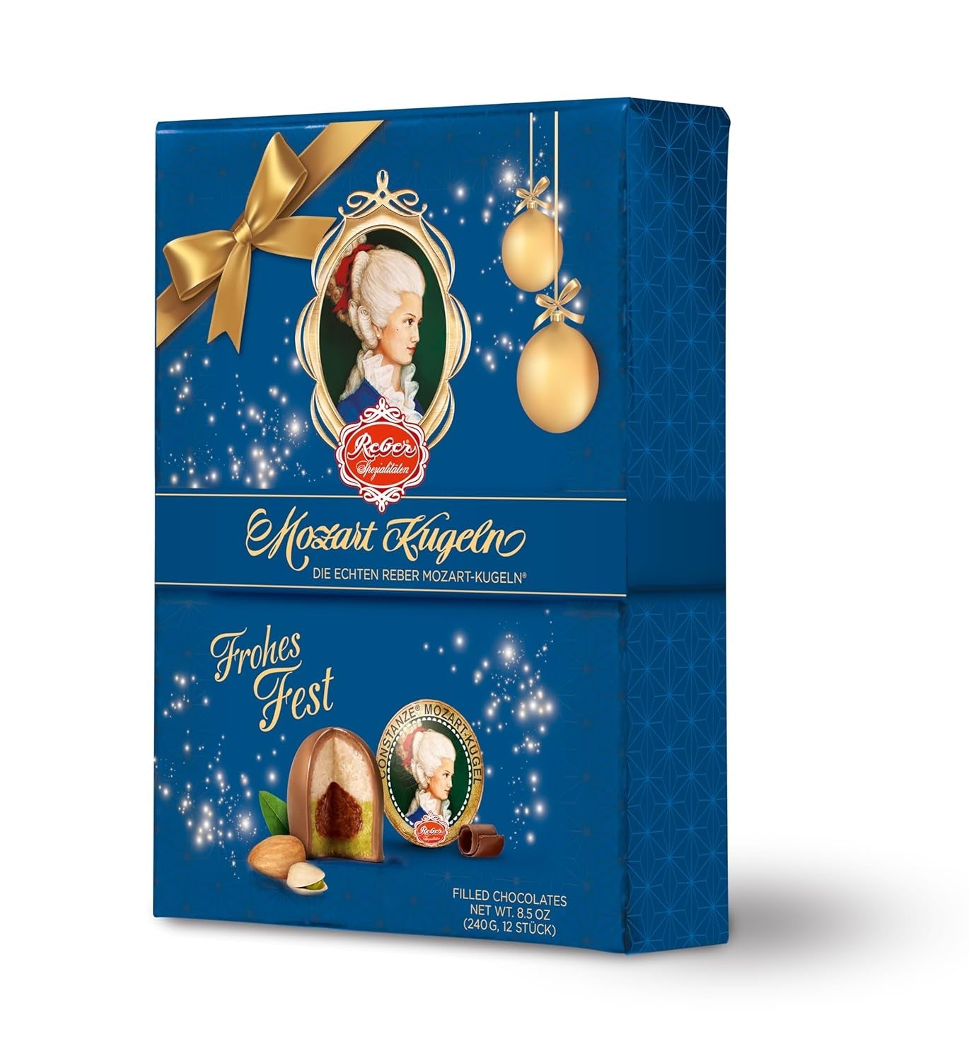 Reber Bolitas Mozart con chocolate negro, pack de 6 con mazapán y turrón, vegano - 1 x 120 g