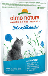 Almo Nature Functional - Esterilizado - Comida húmeda para gatos adultos y senior, esterilizados o menos activos - con bacalao y pollo - Bajo en grasas, hidratante - 70g (paquete de 6)