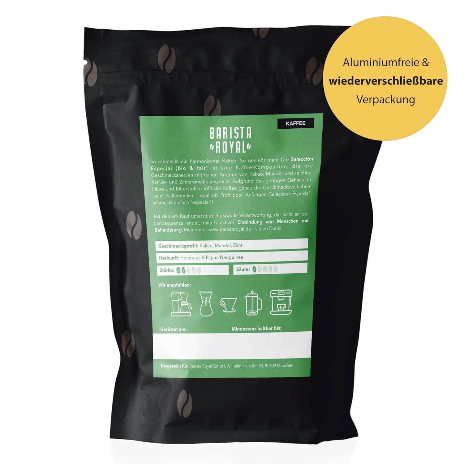 BARISTA ROYAL Bio Kaffeebohnen 1kg "Selección Especial" | Frische Kaffeebohnen directamente recibido | 70% Arábica, 30% Robusta Café ganze Bohnen | Ideal para máquinas totalmente automáticas y de filtrado.