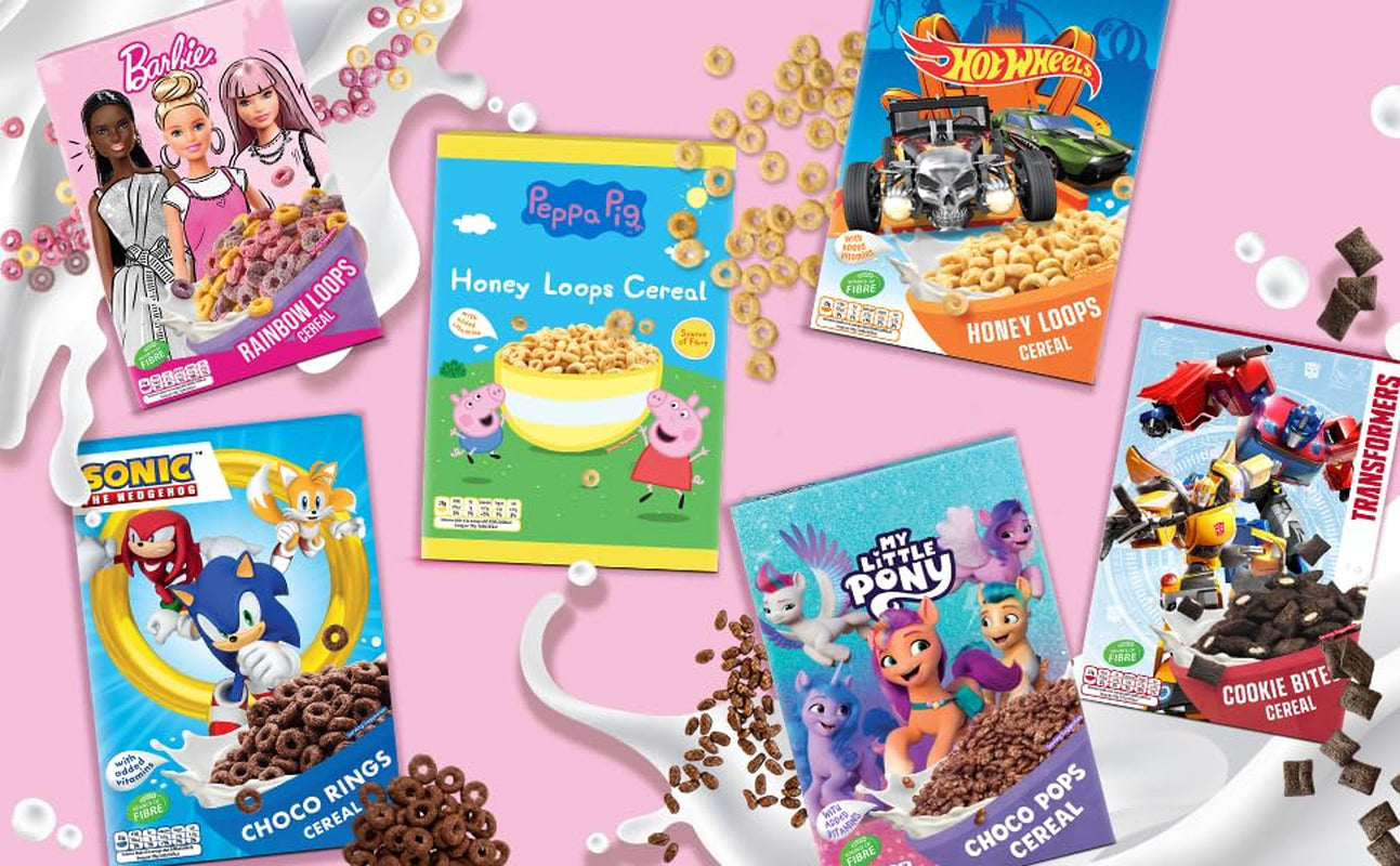 Cereal Barbie Rainbow Loops, coloridos aros de trigo, avena y maíz con sabor a frutas para el desayuno perfecto, 1 paquete (1 x 350 g)