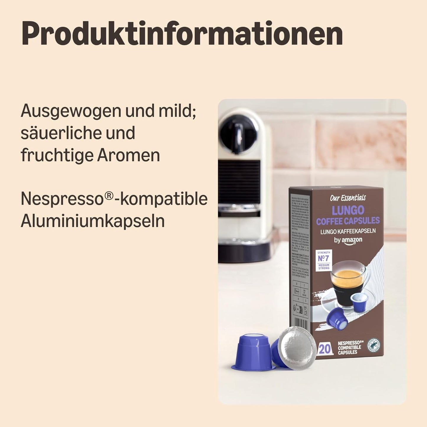 de Amazon Lungo Kaffee-Kunststoffkapseln, compatible con Nespresso, 20 unidades, paquete con 1 – certificado Rainforest Alliance