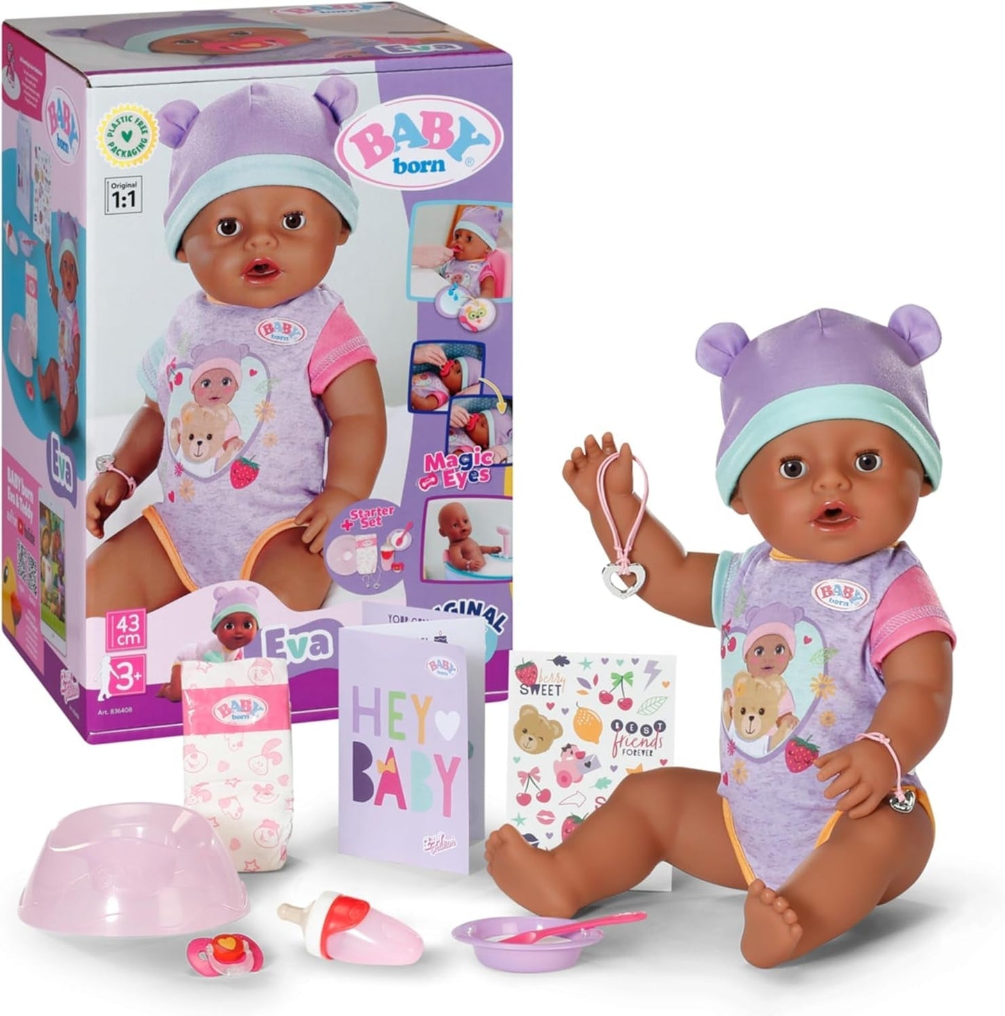 BABY Born Eva 43Cm, Muñeca con 10 funciones y accesorios, para niños a partir de 3 años, Funciona sin pilas, Muñeca grande 43Cm, 836408 Zapf Creation Dolls Naty Shop Título predeterminado