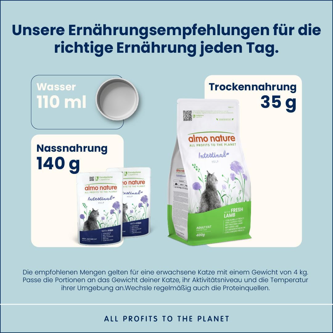 Almo Nature Functional - Intestinal Help - Comida húmeda para gatos adultos con intestinos sensibles - con pescado y aves - favorece el microbioma - 70 g (paquete de 6)