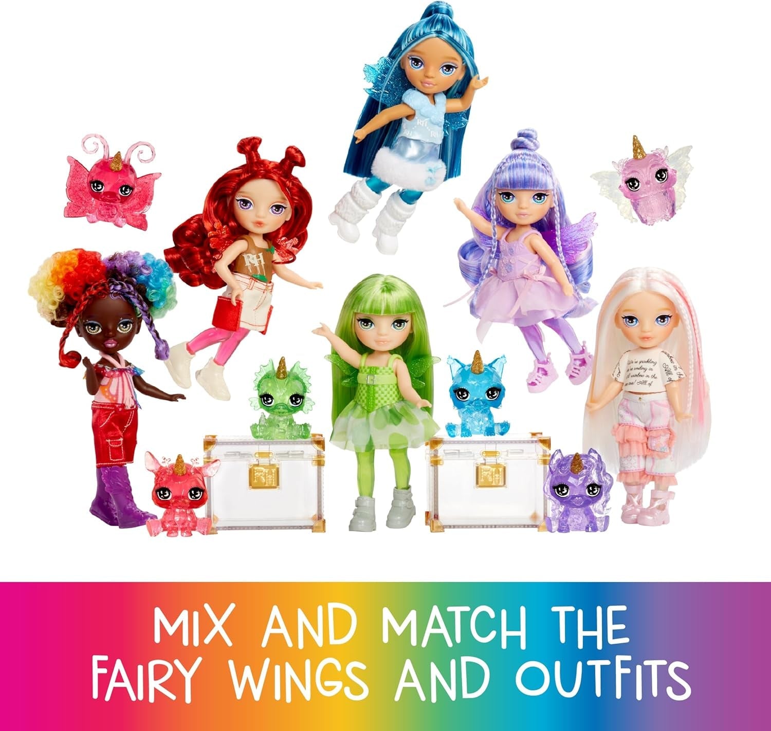 Rainbow High Littles Hada y mascota de fantasía arcoíris - Esmeralda, verde - Muñeca articulada de dragón de fantasía pequeña de 14 cm con alas de hada intercambiables, dulce regalo para niños a partir de 4 años