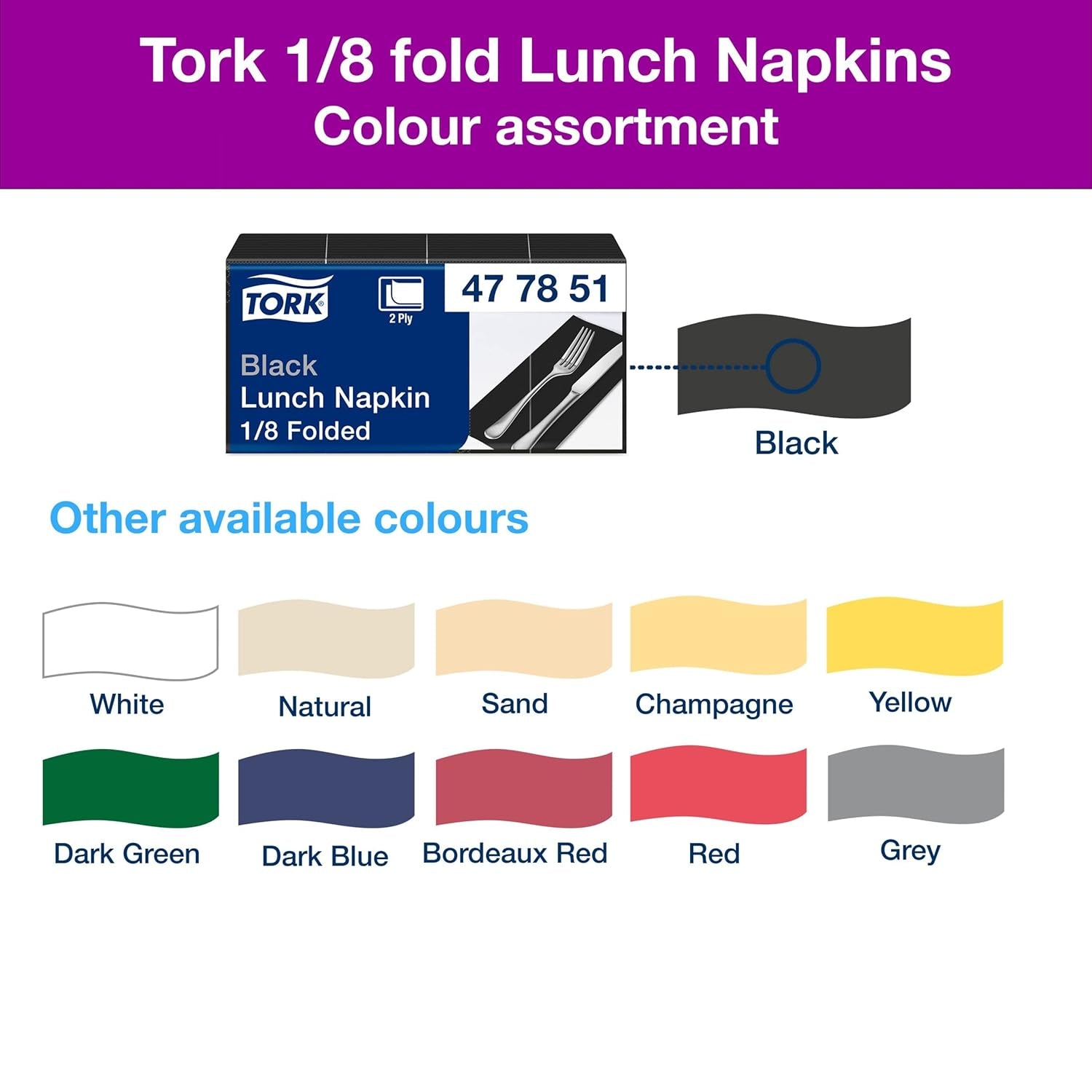 Tork 477851 Servilletas de almuerzo negras plegadas 1/8 / Servilletas de papel preplegadas de 2 capas para refrigerios o comidas pequeñas / Calidad avanzada / Servilletas 10 x 200 (2000) / 32,6 x 33 cm (largo x ancho)